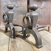 Arts And Crafts Cast Iron Andirons With Bronze Finish