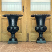 Pair of Vintage Cast Iron Campana Garden Urns