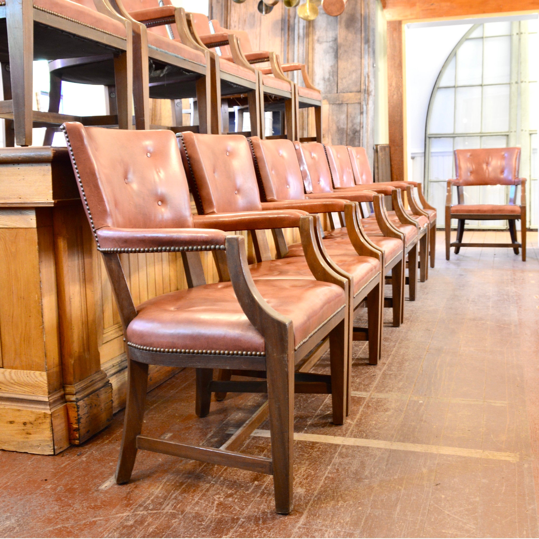 Vintage Executive Leather Arm Chairs – Set of 12