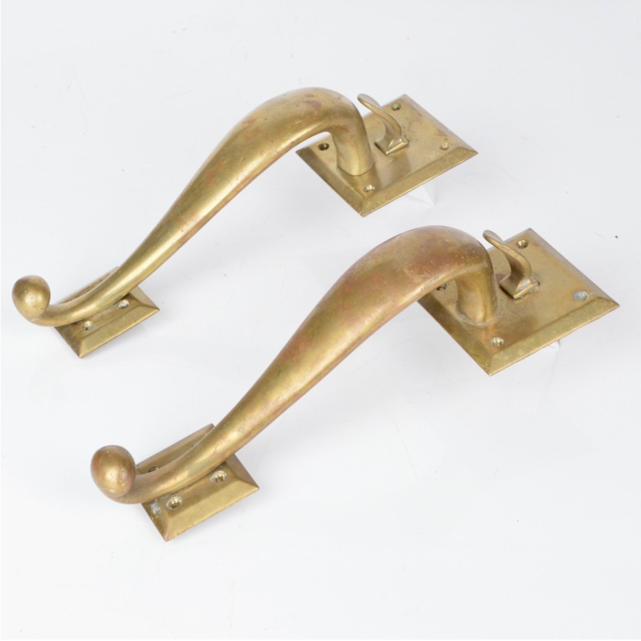 Pair of Solid Brass Door Pulls with Thumb Latches | Art Deco / Streamline Moderne | 12.5"