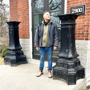 Pair of Antique Cast Iron Street Light Bases with Heraldic Eagle &amp; Mural Crown Motif, c.1890–1915