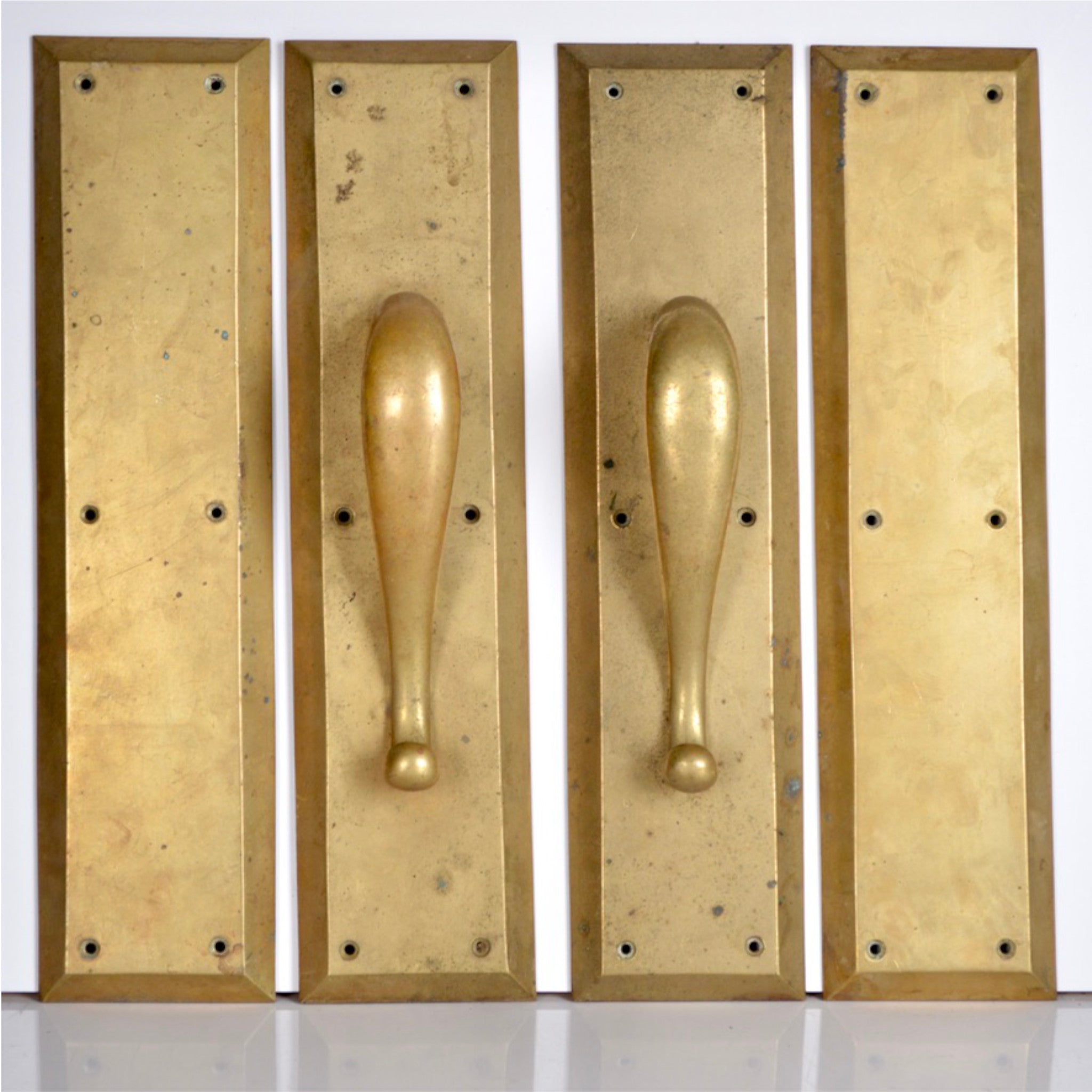 Antique Streamline Moderne Solid Brass Door Hardware Set c. 1930–1940