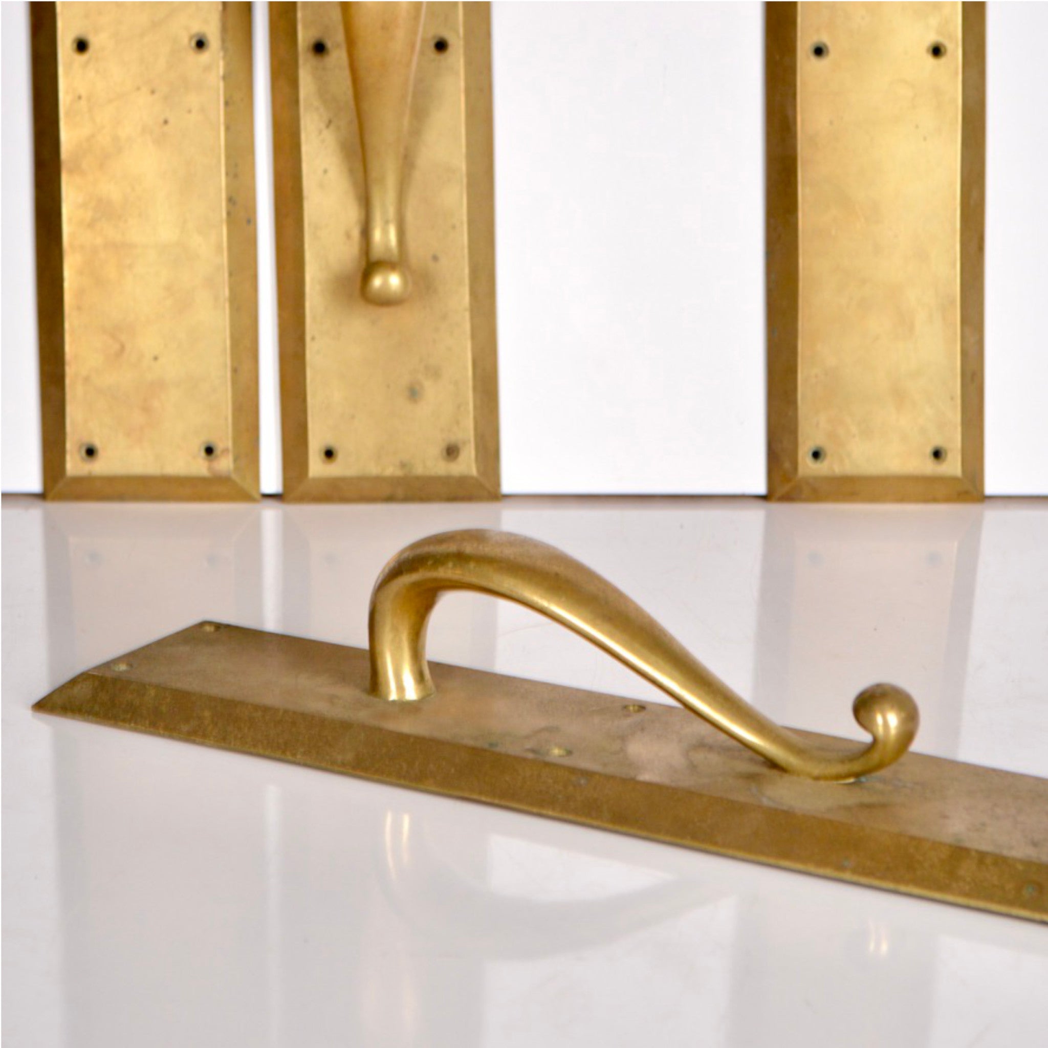 Antique Streamline Moderne Solid Brass Door Hardware Set c. 1930–1940