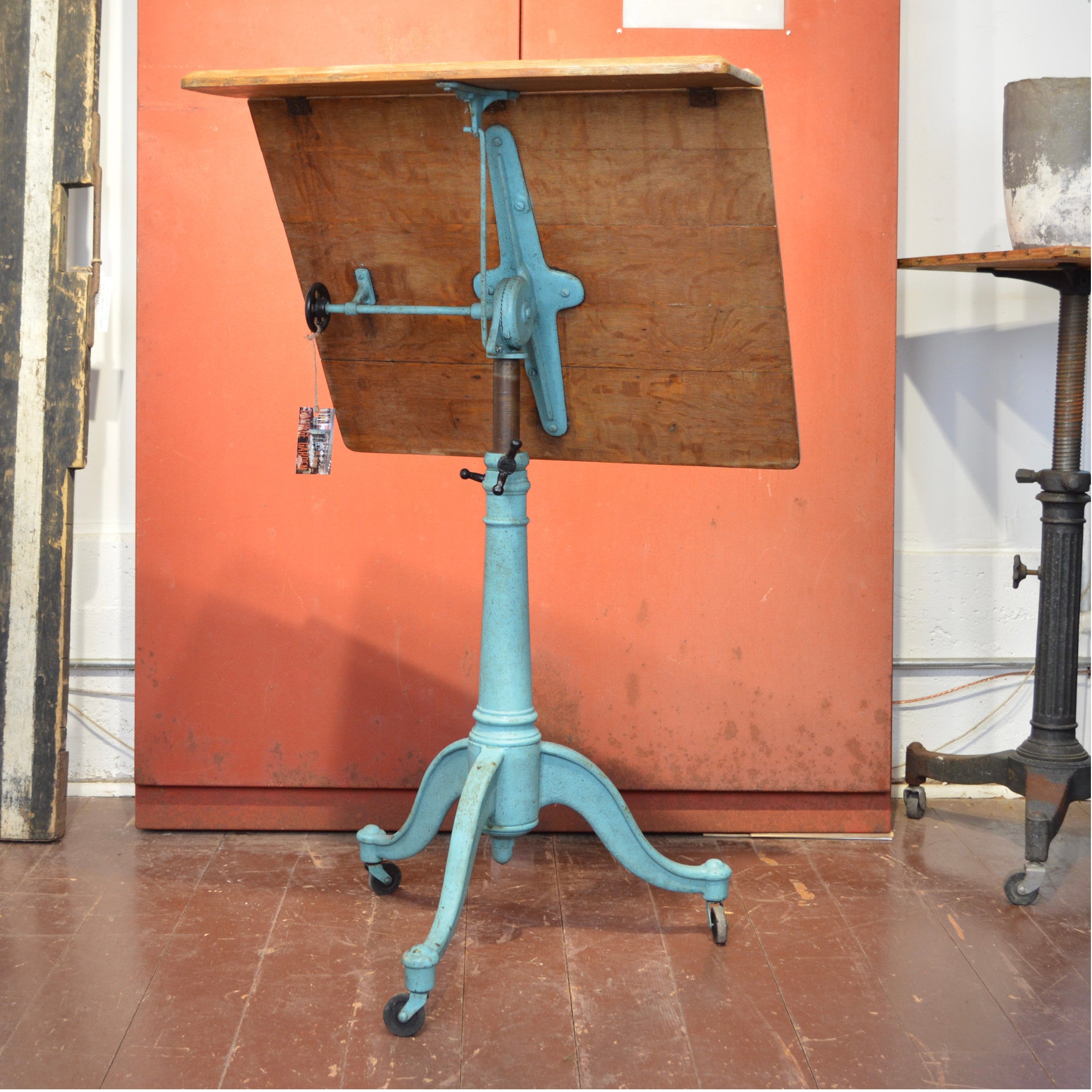 Antique Dietzgen Adjustable Drafting Table | Oak & Cast Iron Base