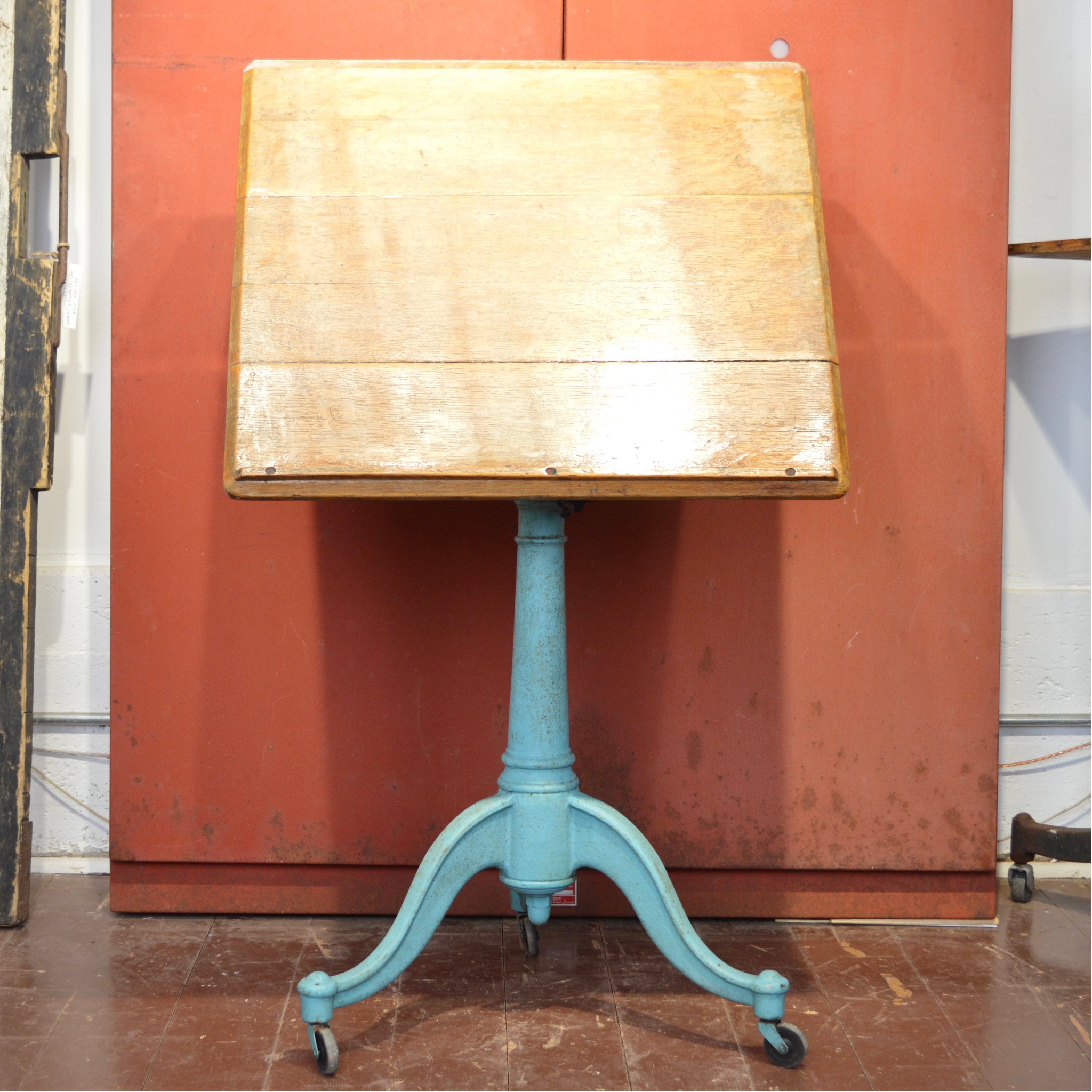 Antique Dietzgen Adjustable Drafting Table | Oak & Cast Iron Base