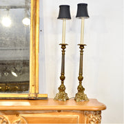 Pair of French Brass Ecclesiastic Candlesticks Converted to Lamps