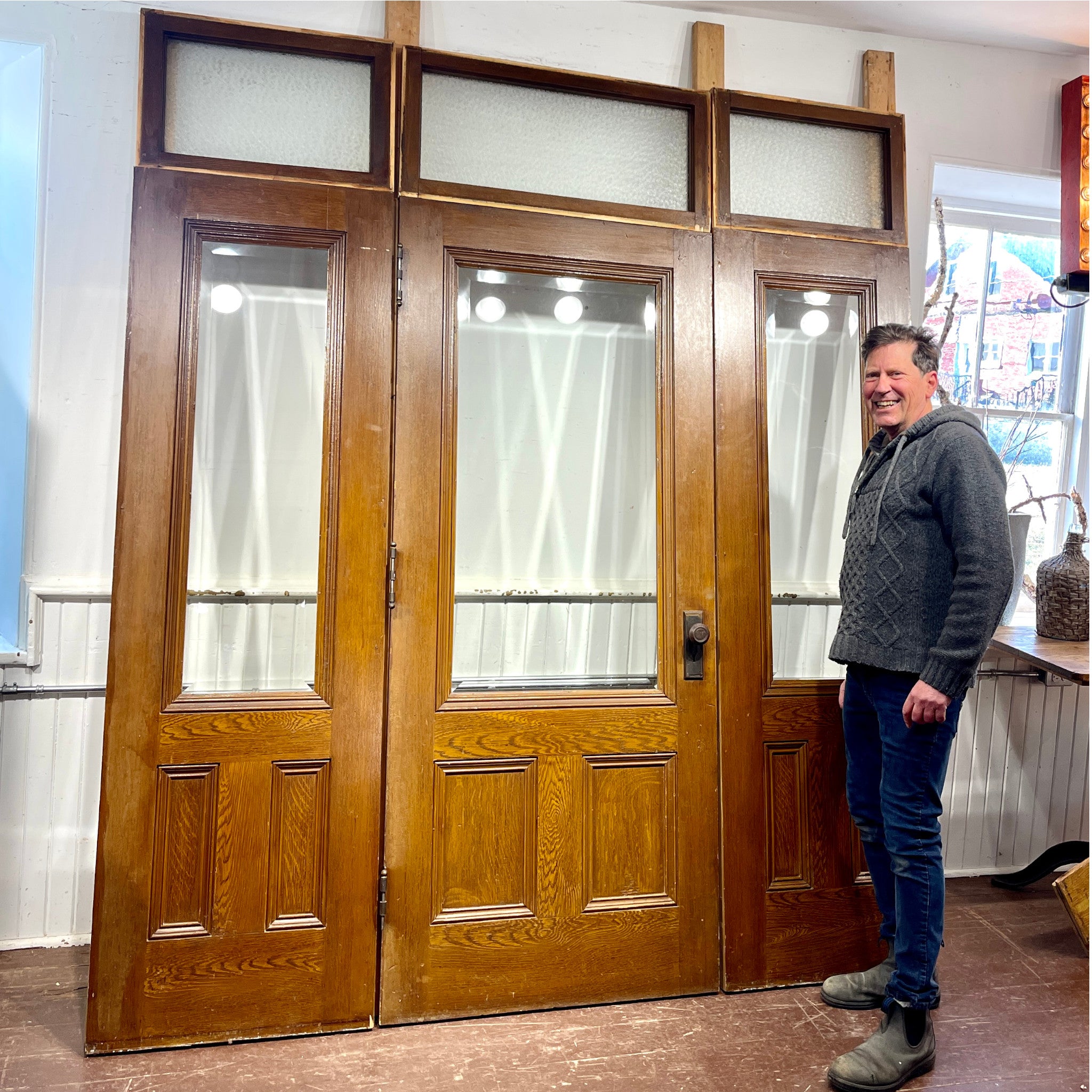 Salvaged Vestibule Door With Side Lights and Transom Windows