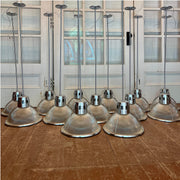 Set of 13 Architectural Pendant Lights | Brushed Aluminum &amp; Prismatic Glass | c. 2005