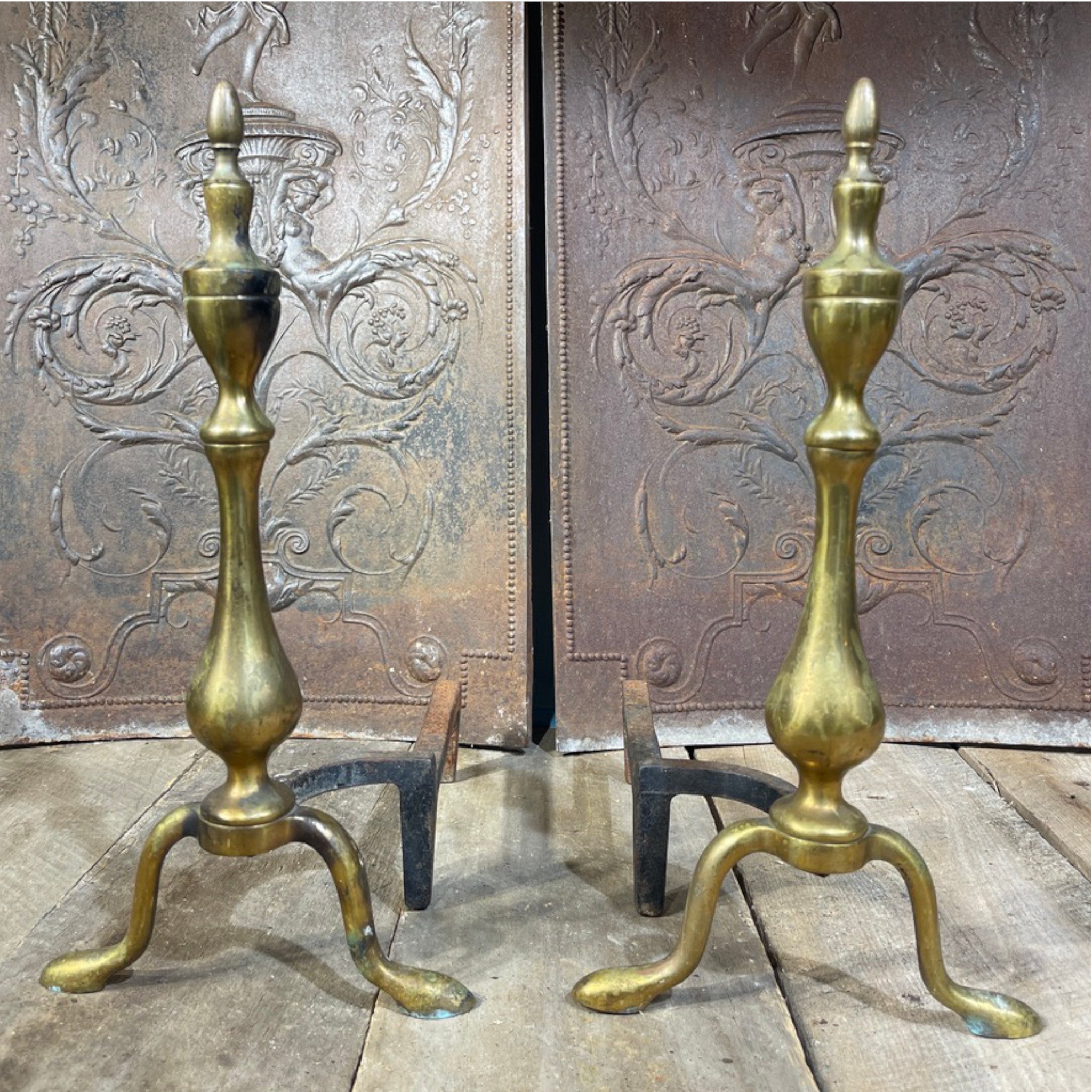 Vintage Federal Style Brass Andirons