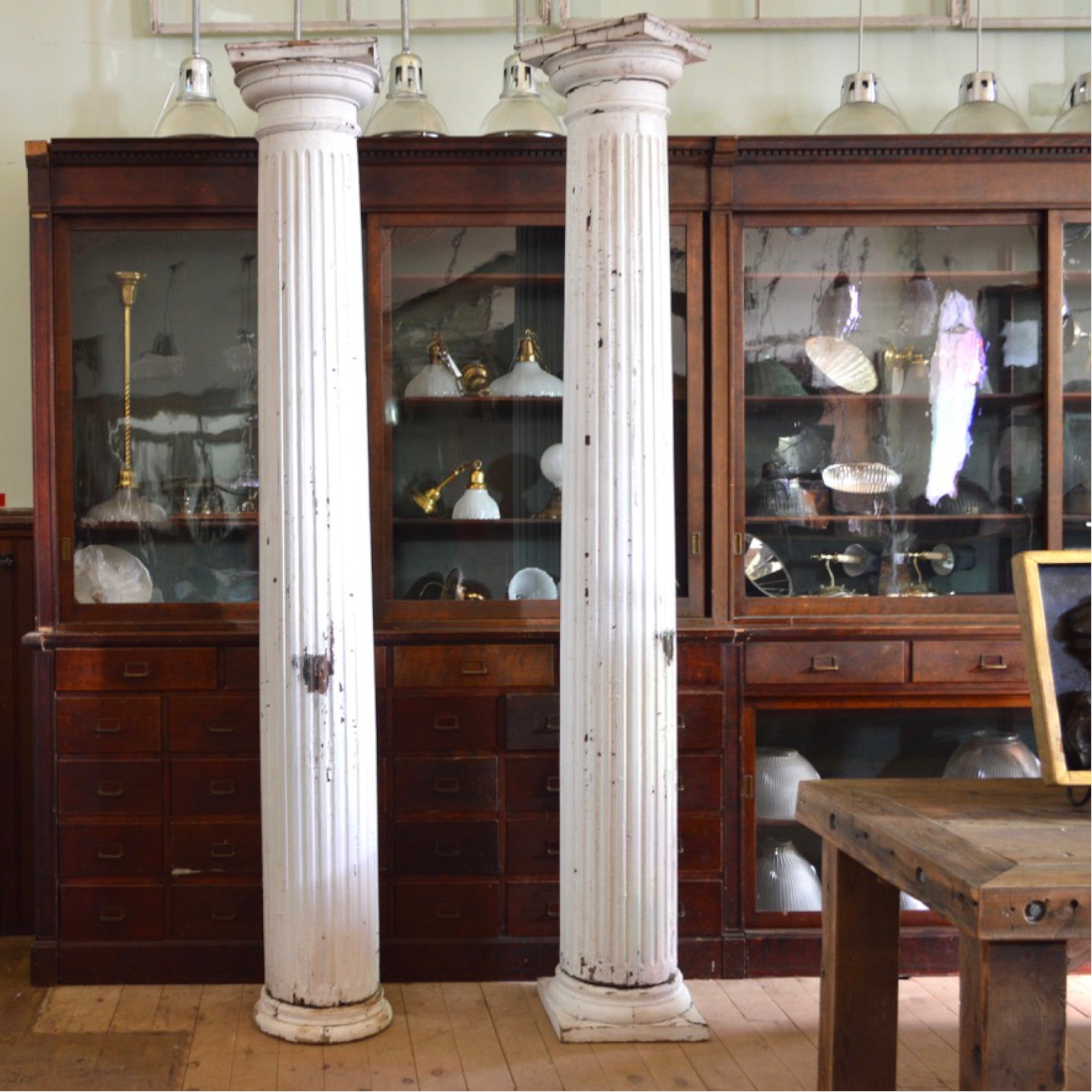 Pair of Antique Exterior Fluted Wood Columns – Doric Style, c.1900