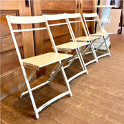 Set of 4 Mid-Century Folding Chairs in Painted Steel with Wood Slat Seats