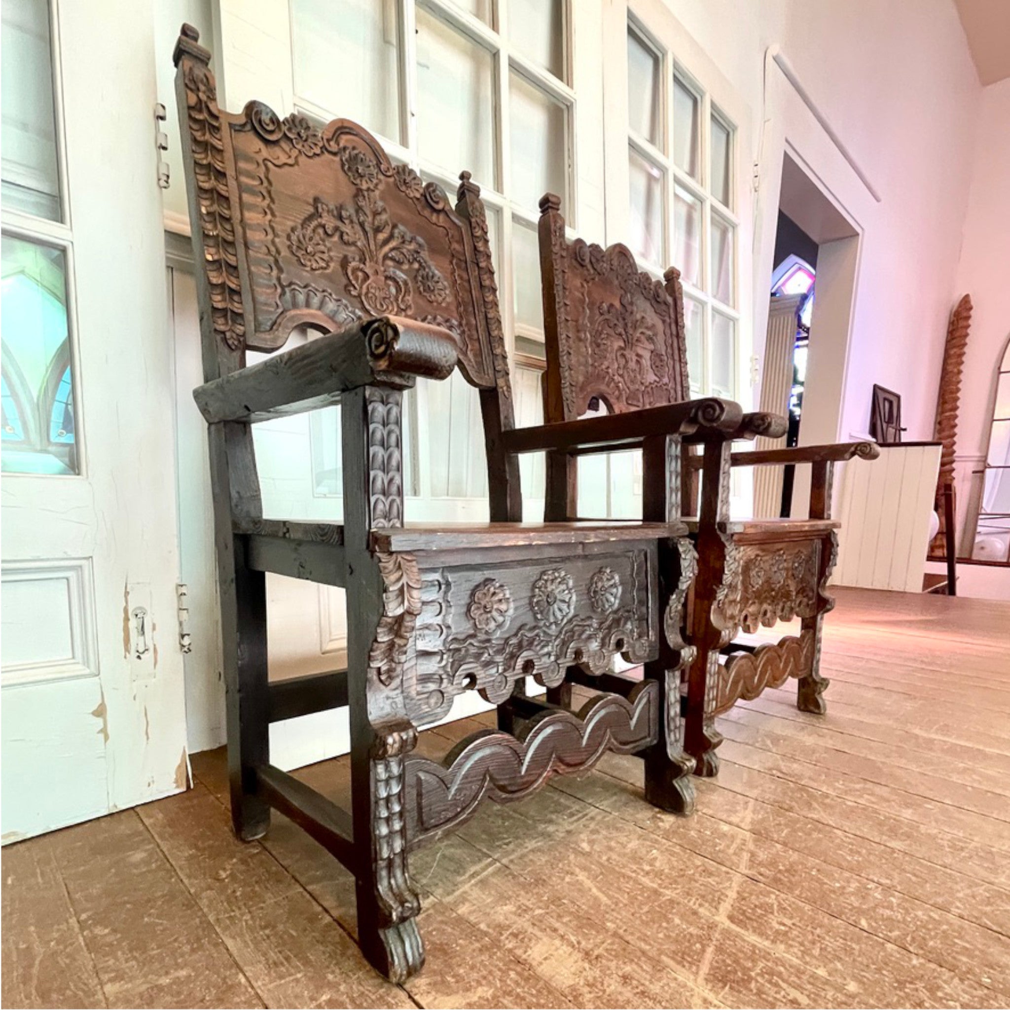 Pair of Hand-Carved Spanish Frailero Chairs