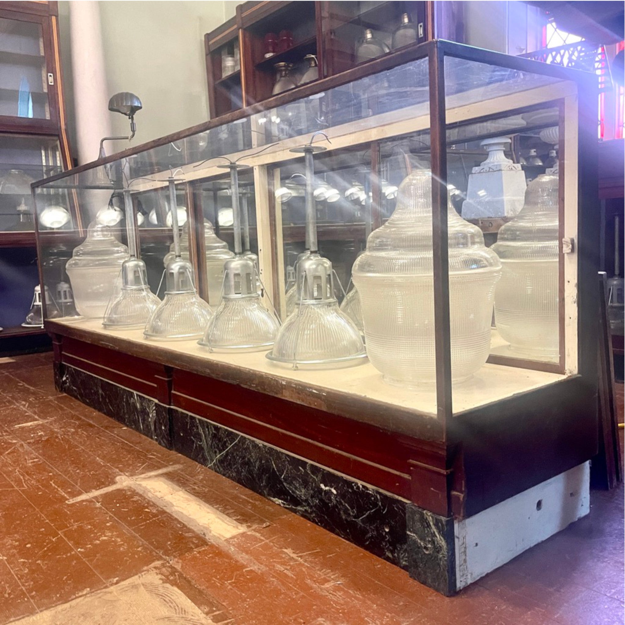 Antique Mercantile Glass Display Cabinet with Marble Kick Plate | c. Early 1900s
