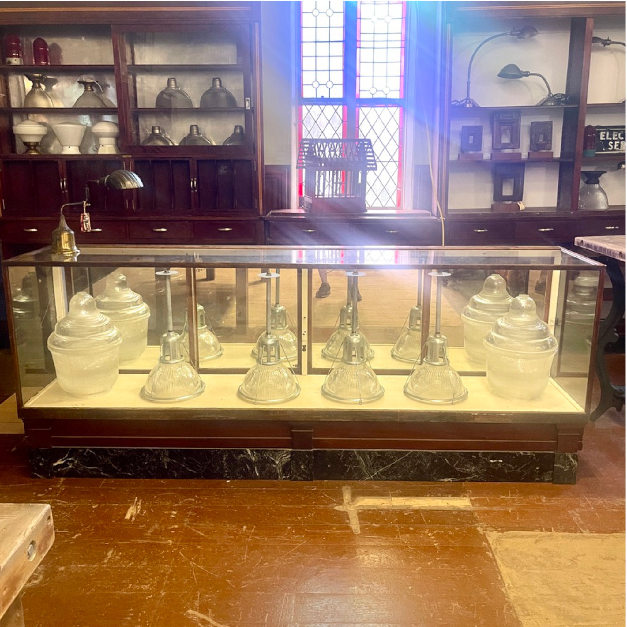 Antique Mercantile Glass Display Cabinet with Marble Kick Plate | c. Early 1900s