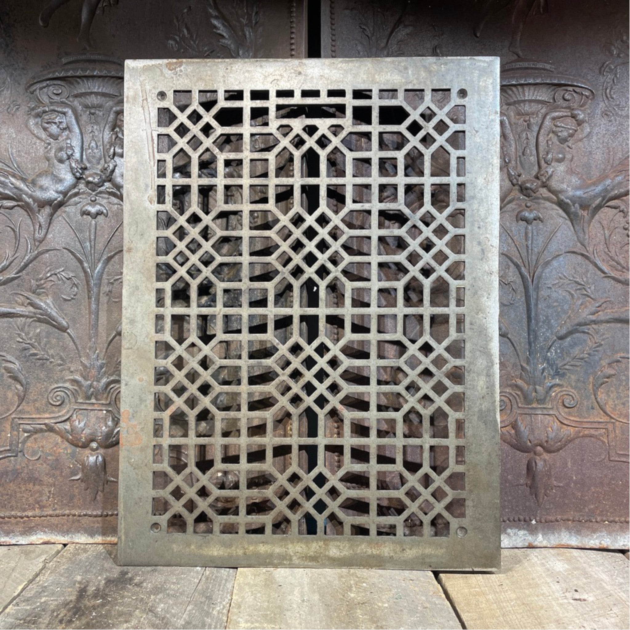 Antique Caste Iron Heating Grate With Nickel Finish