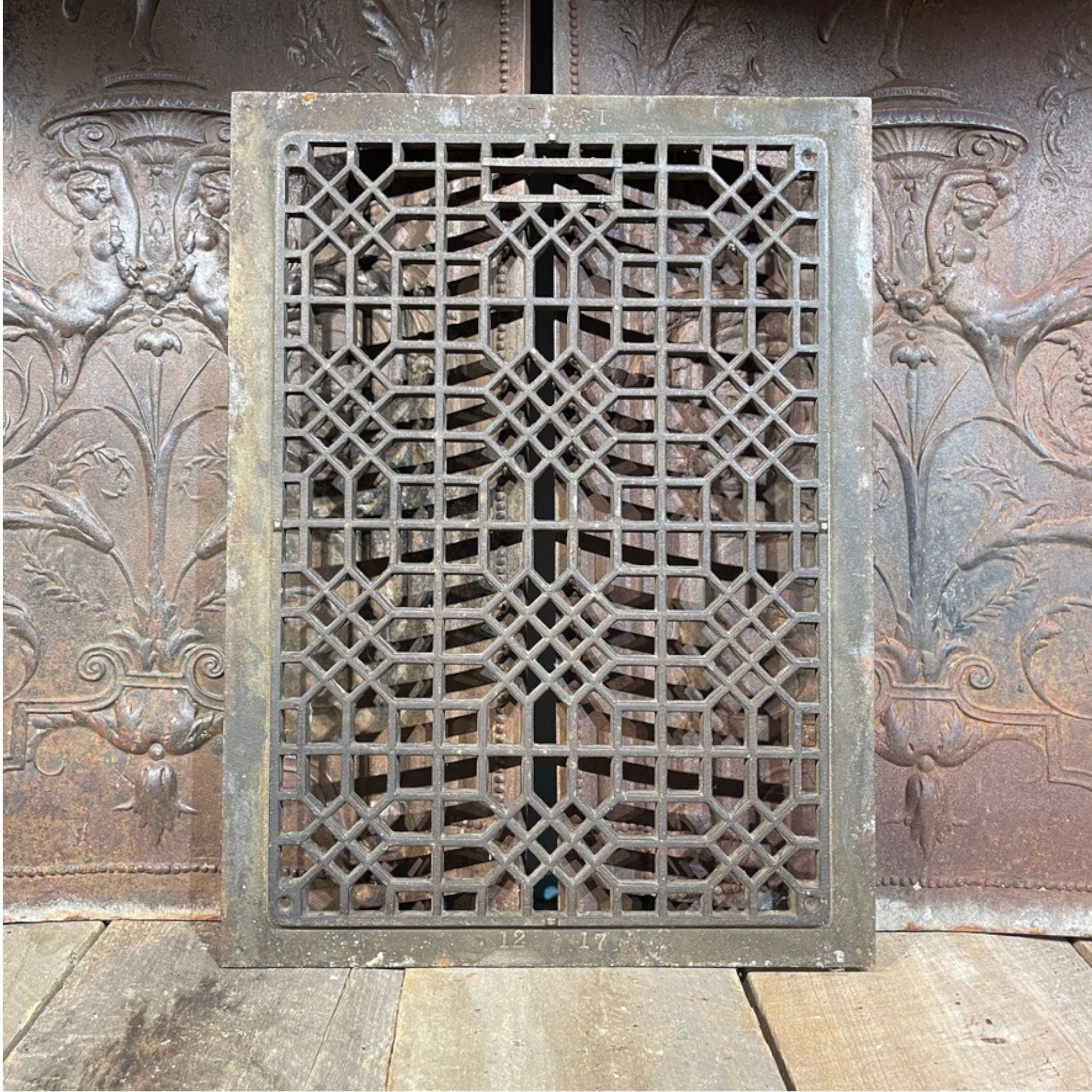 Antique Caste Iron Heating Grate With Nickel Finish