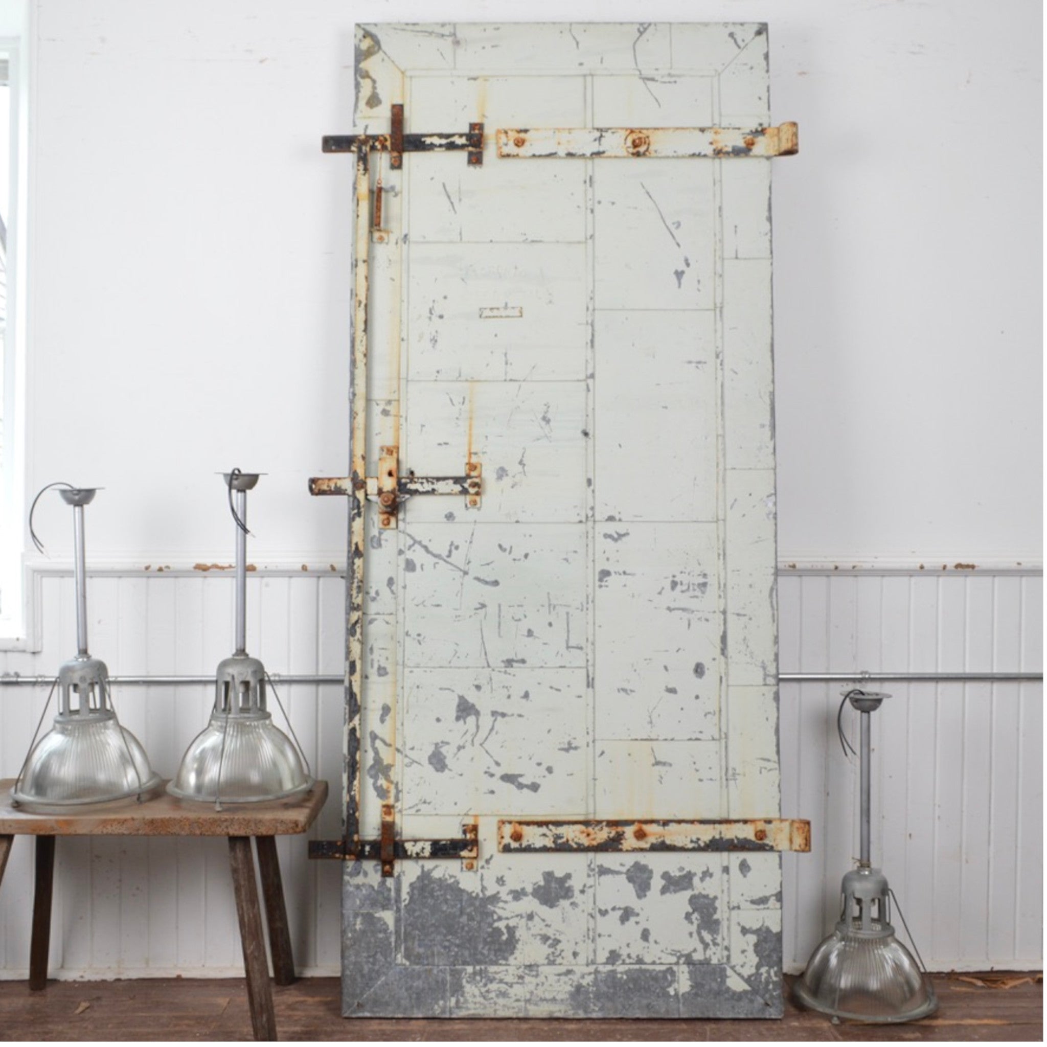Vintage Industrial Fire Door | Galvanized Steel-Clad Factory Door
