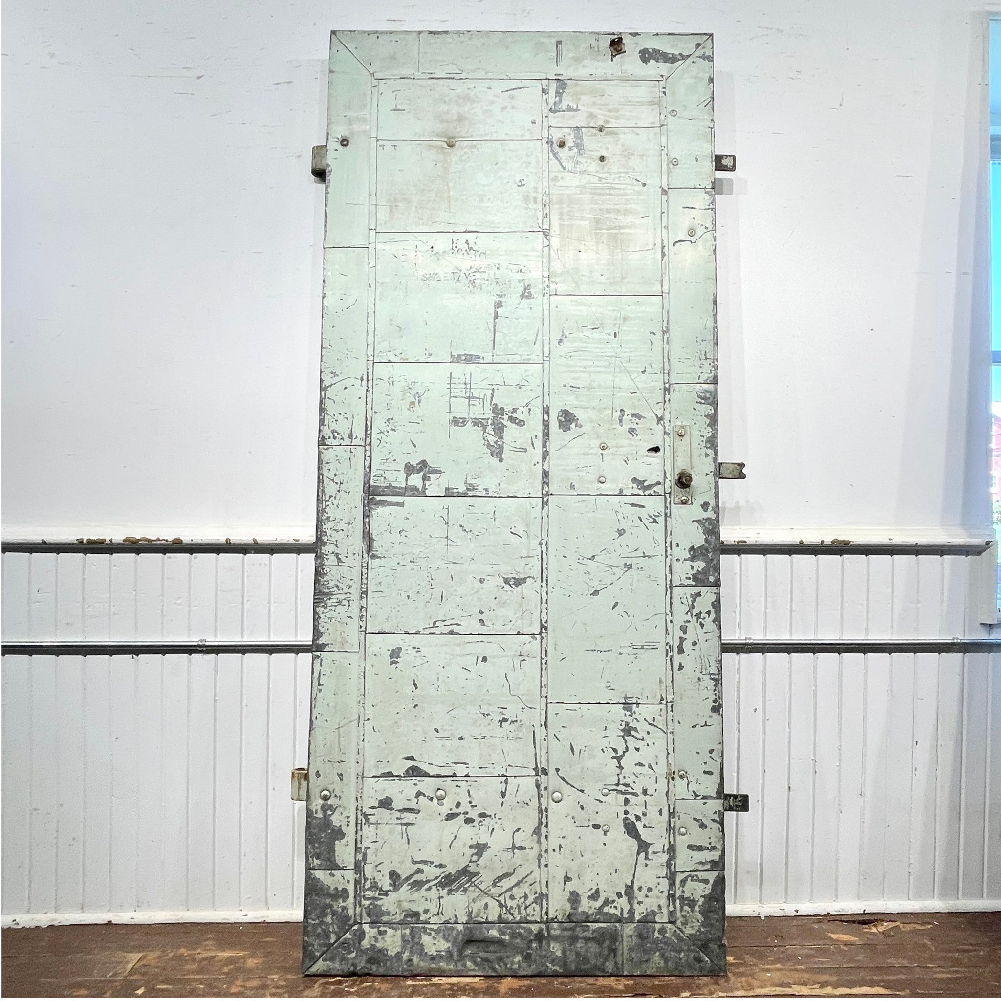 Vintage Industrial Fire Door | Galvanized Steel-Clad Factory Door