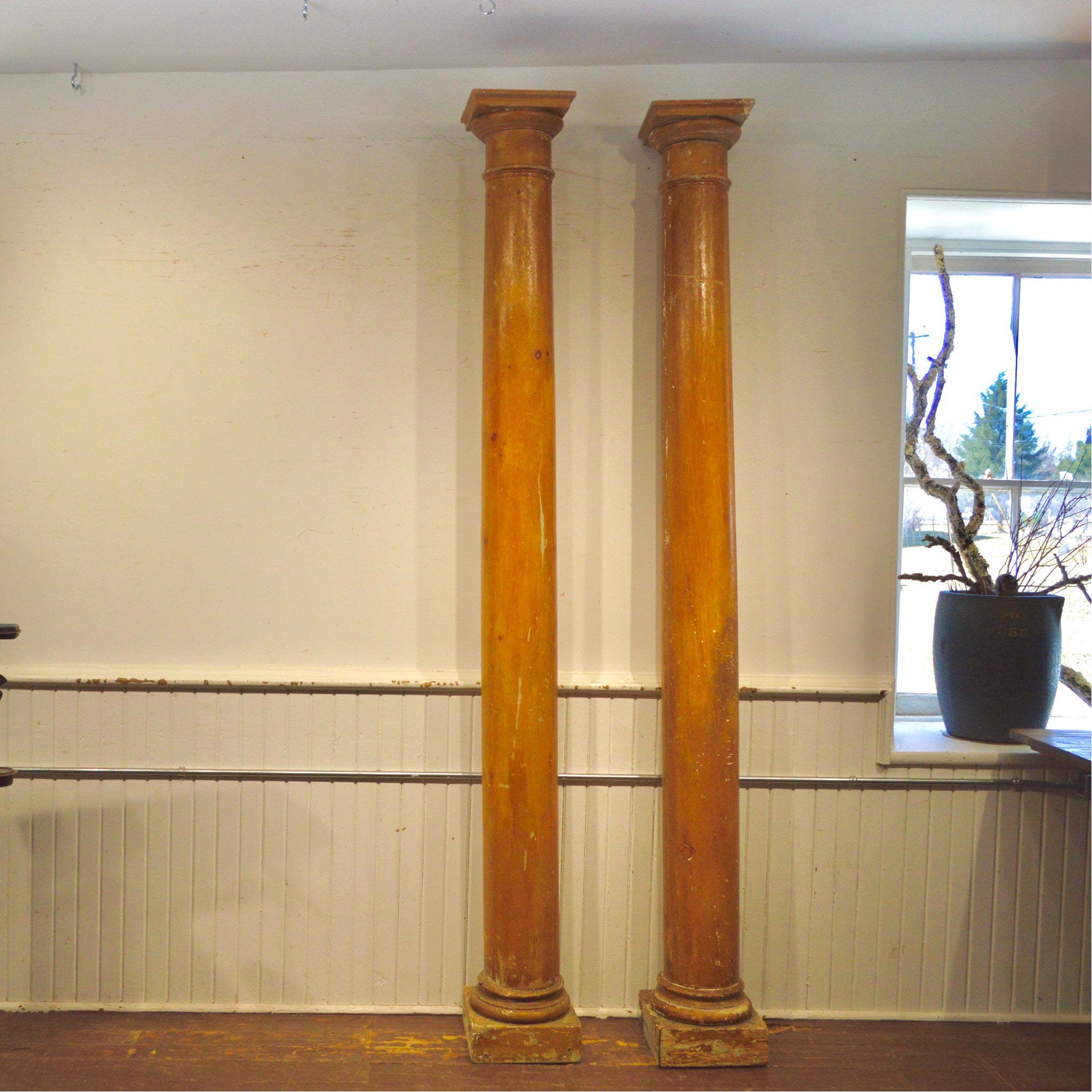 Pair of 1870s Pine Vestibule Pillars with Plinths and Capitals