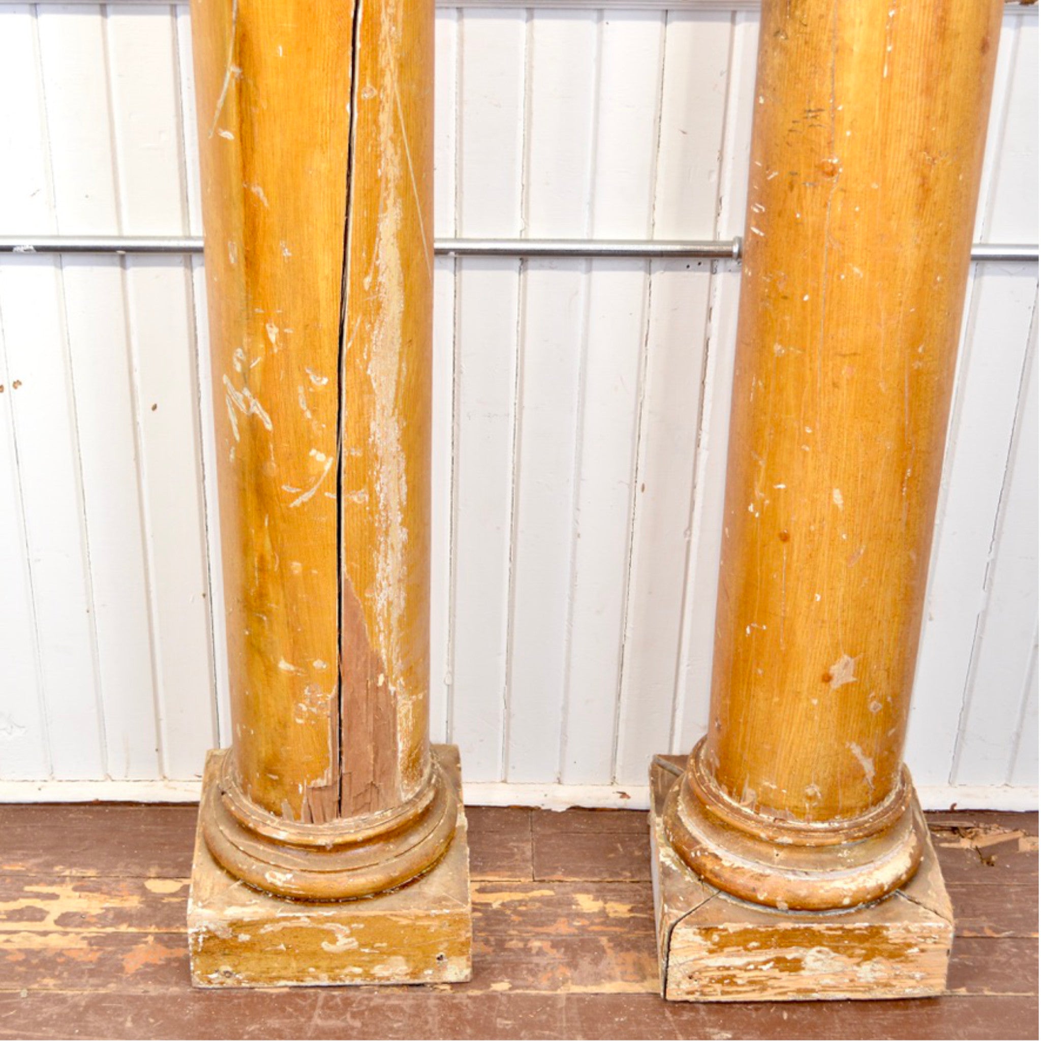 Pair of 1870s Pine Vestibule Pillars with Plinths and Capitals