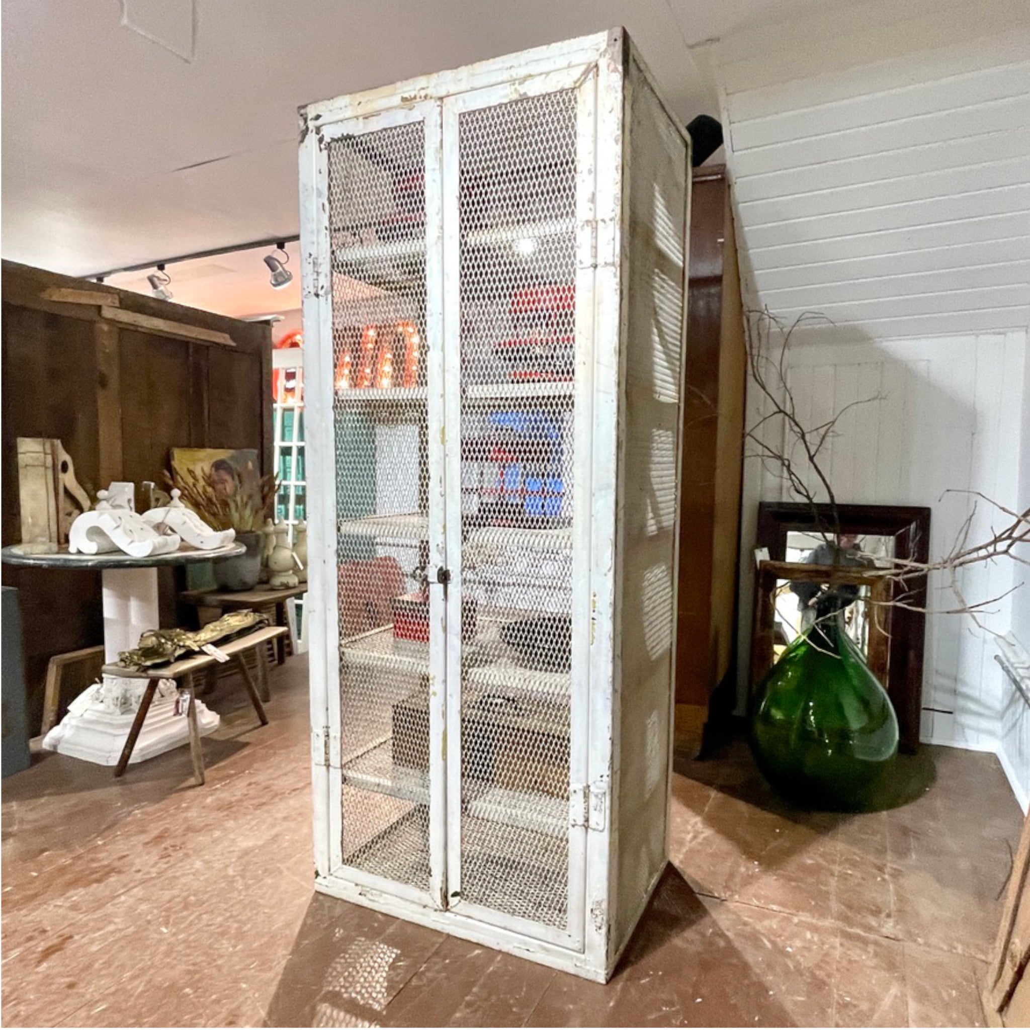 Vintage Industrial Mesh Cabinet