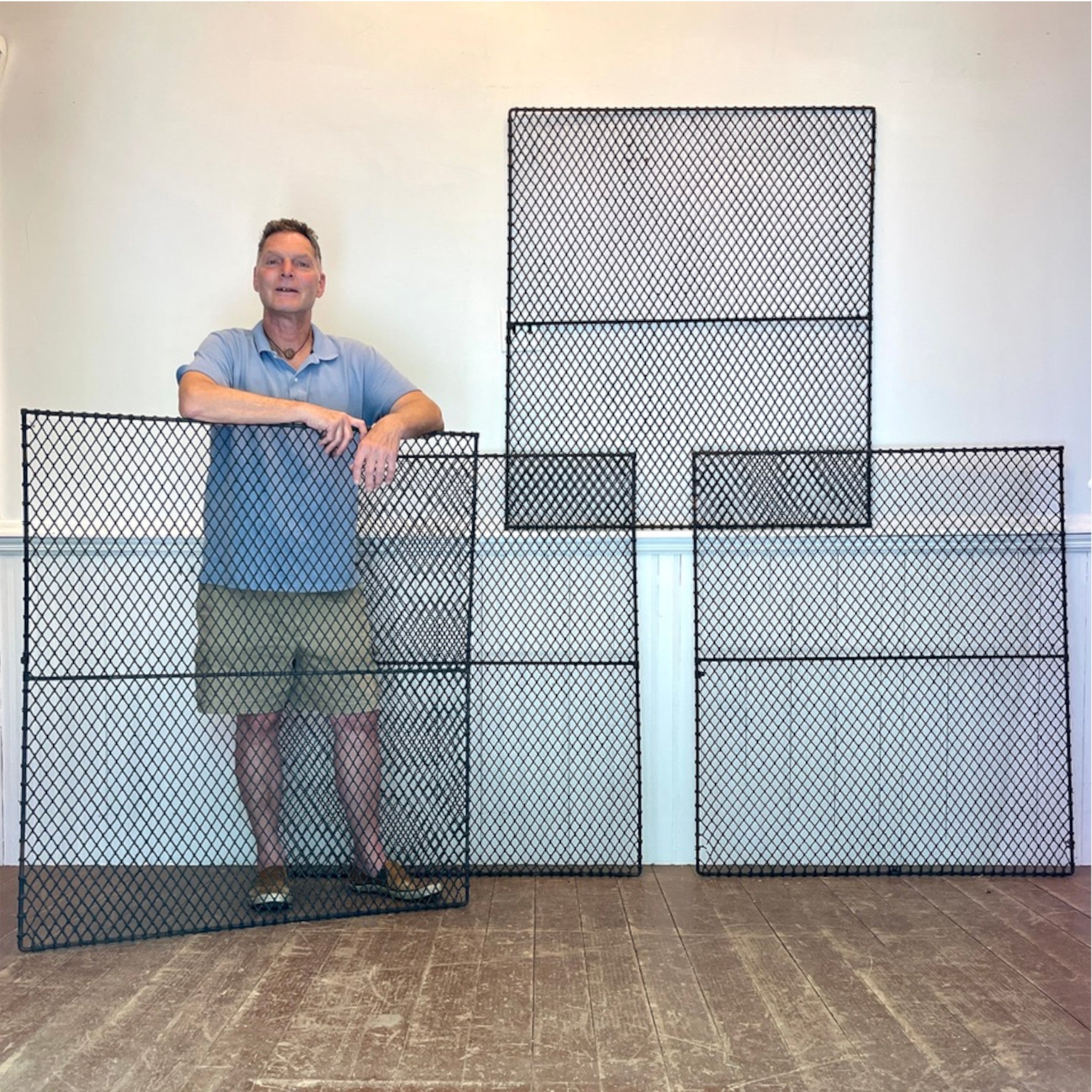 Set of Four Vintage Industrial Expanded Metal Mesh Panels