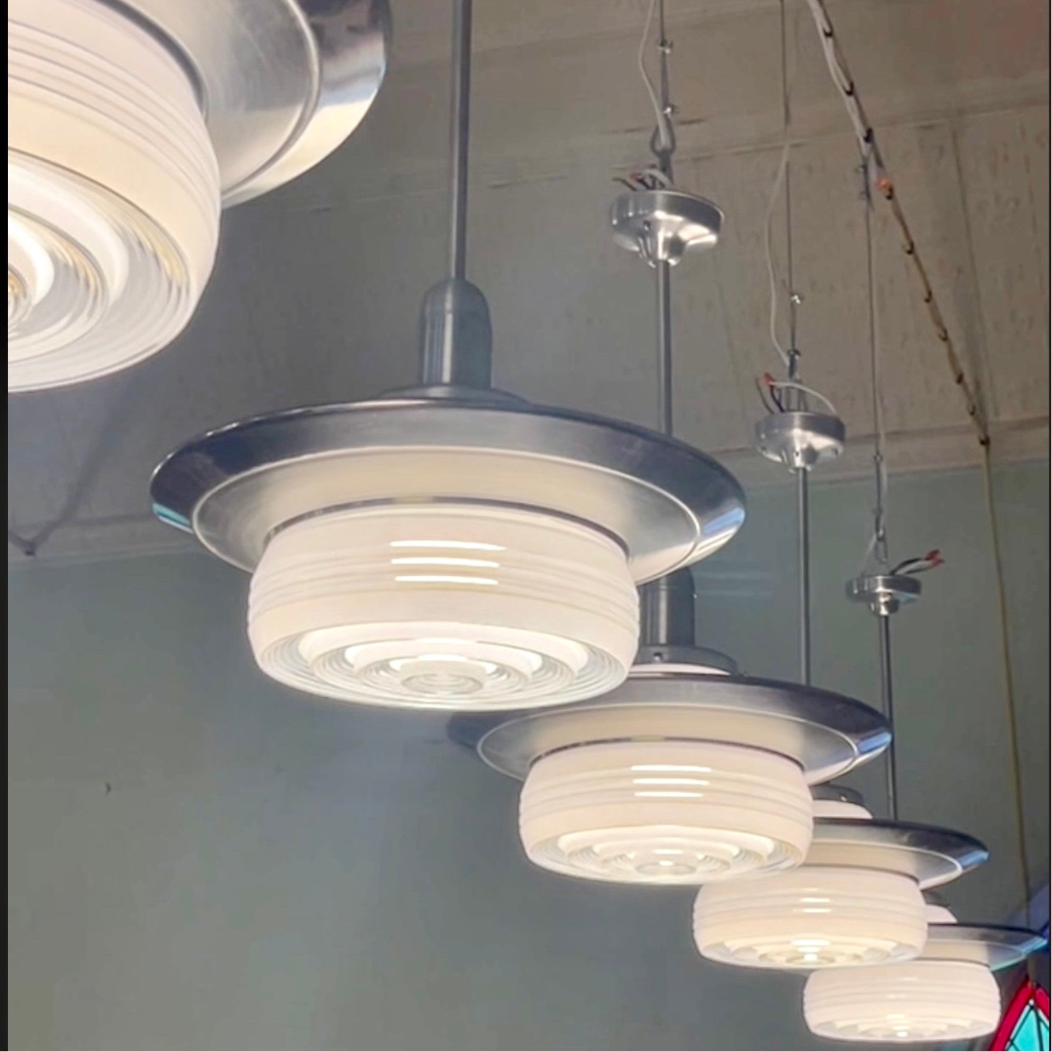 5 Glass Art Deco Pendant Lights With Spun Aluminum Shades
