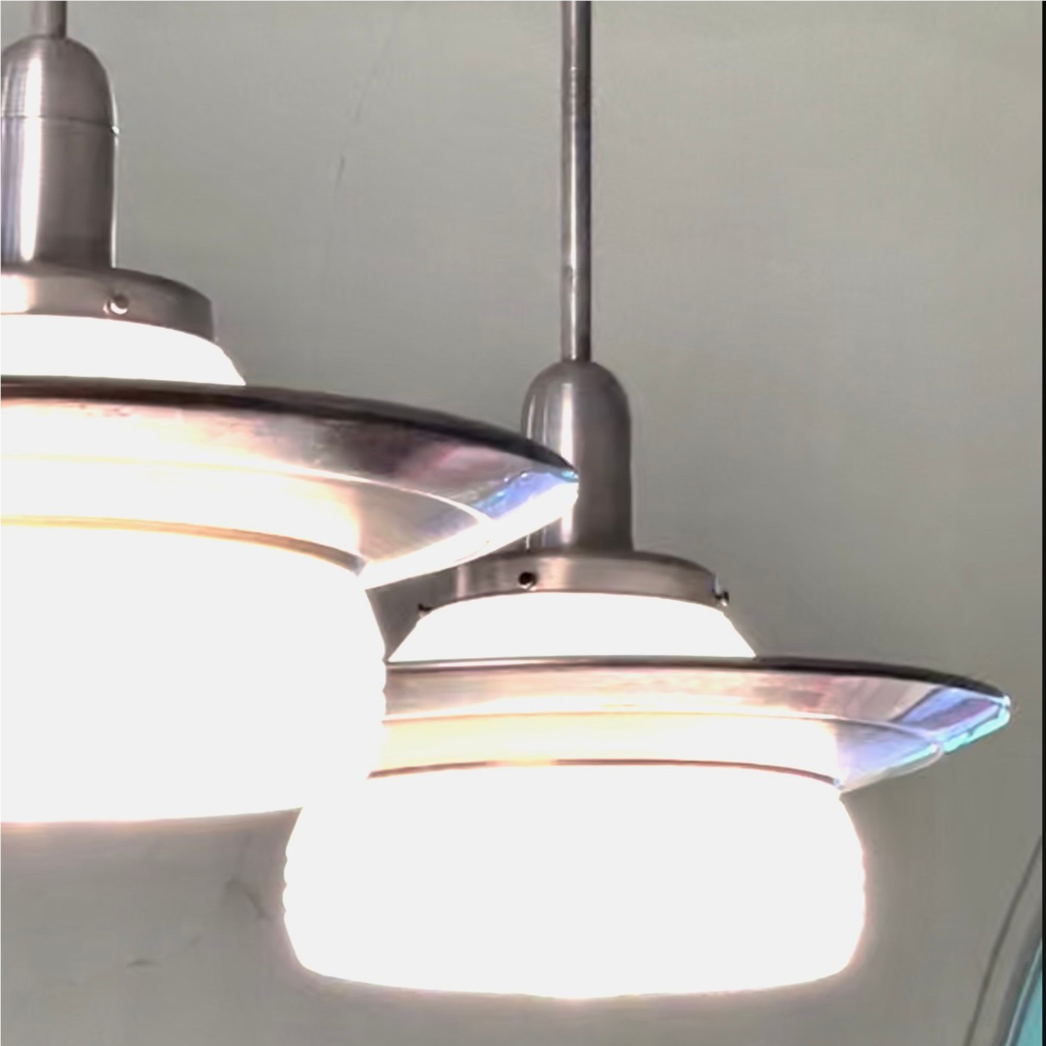 5 Glass Art Deco Pendant Lights With Spun Aluminum Shades