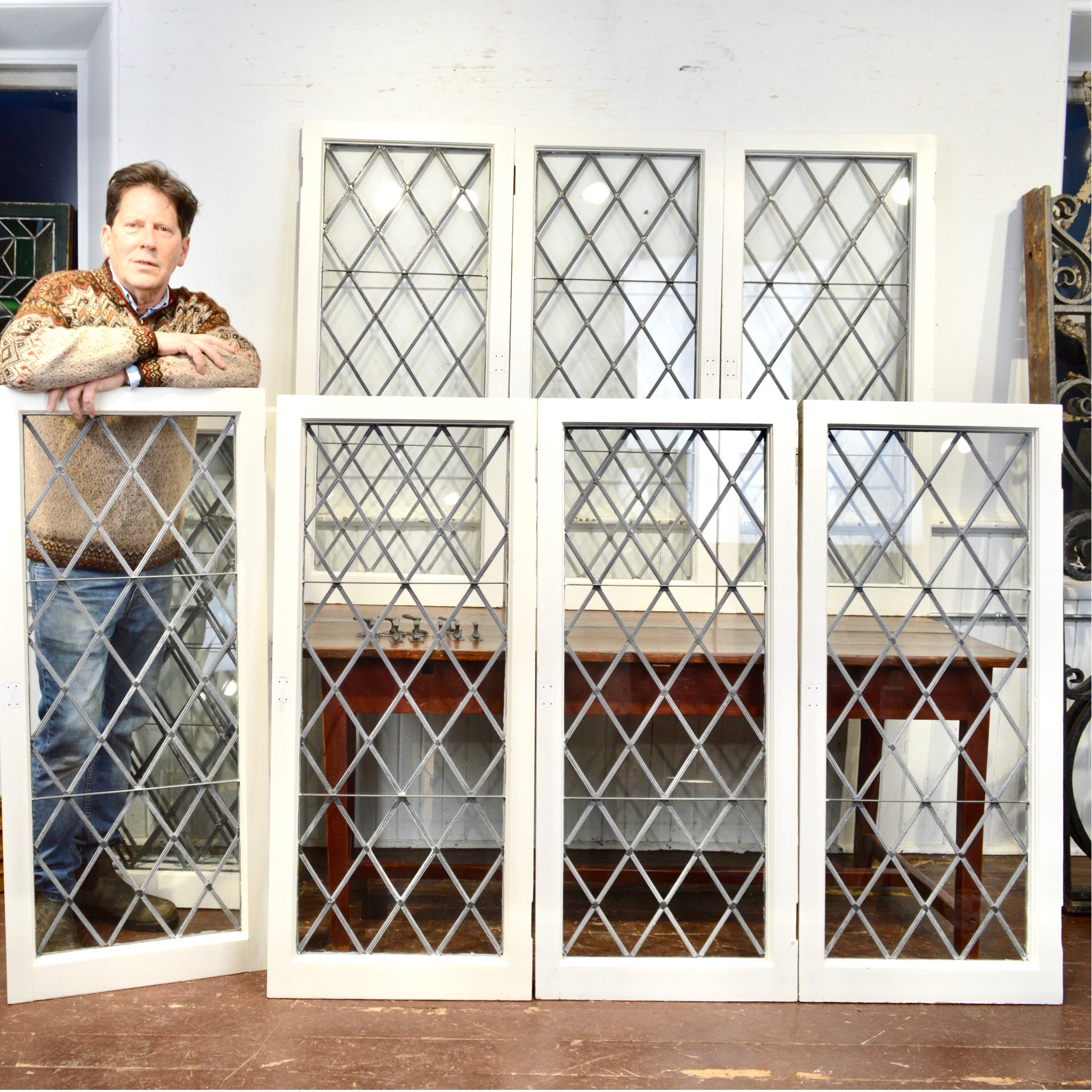 Set of 10 Leaded Glass Windows – Diamond Pattern (Ottawa Residence)