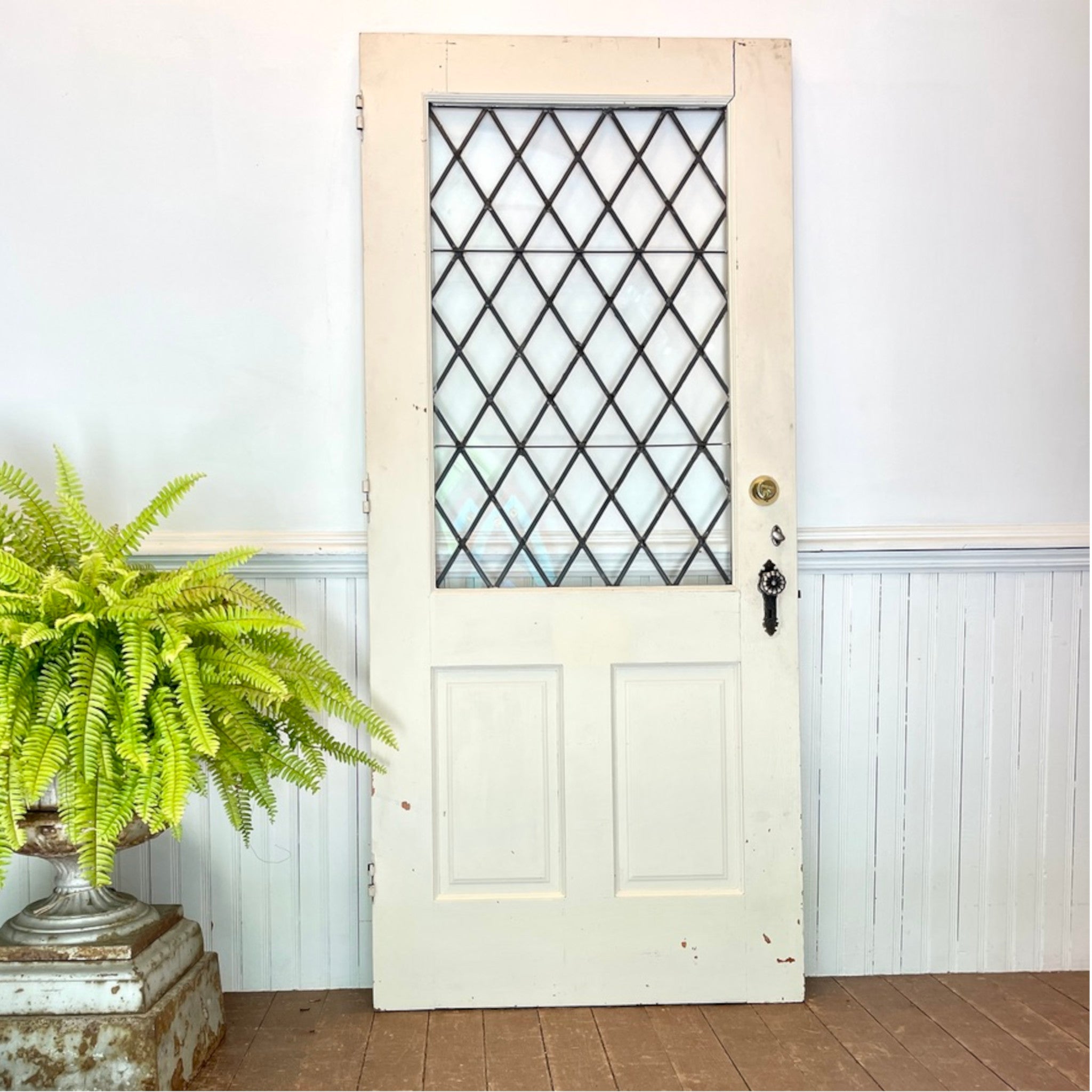 Antique Leaded Glass Vestibule Door with Original Hardware