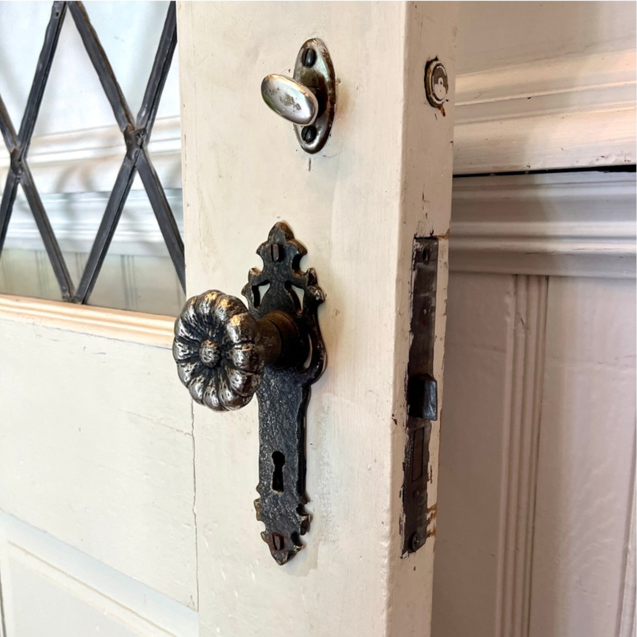 Antique Leaded Glass Vestibule Door with Original Hardware