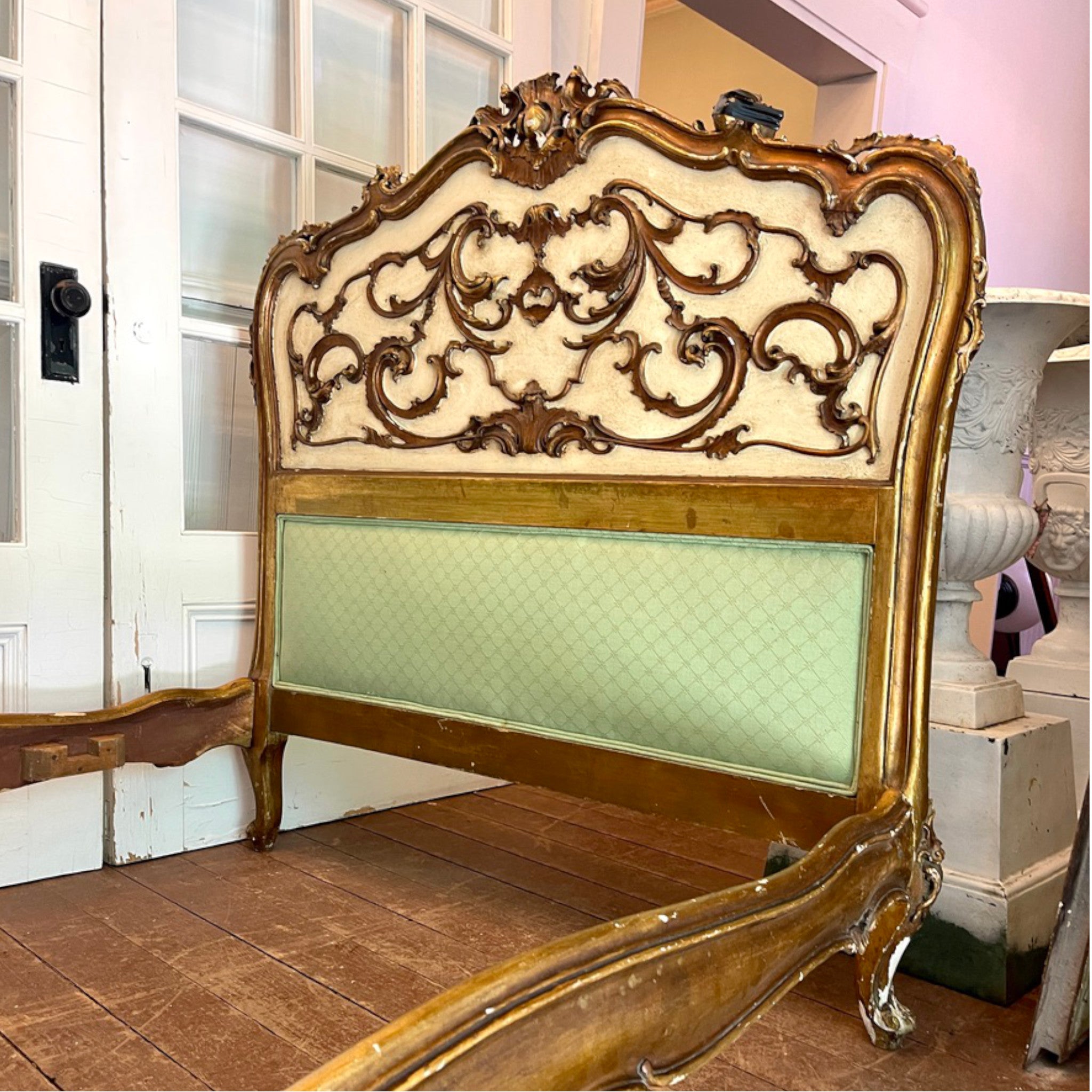 Antique Rococo Revival Bed with Upholstered Panels  Circa 1890–1925