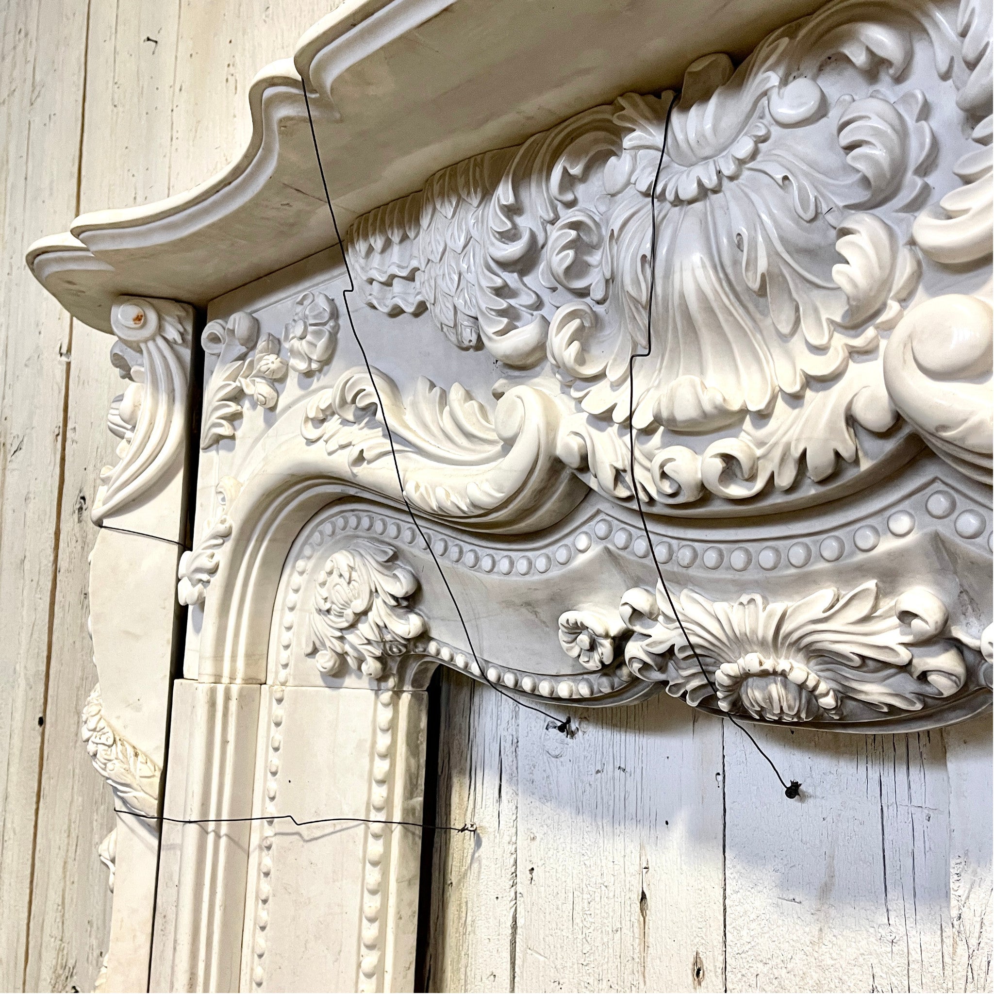 Rococo Revival Carved Marble Fireplace Mantel (c. 1860–1890)