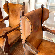 Spanish Renaissance Revival Leather Library Chairs – Pair