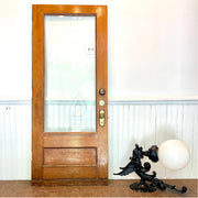 Antique Oak Glazed Pantry Door with Original Brass Hardware & Mechanical Bell Pull