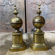 Pair of Antique French-Style Brass &amp; Iron Andirons