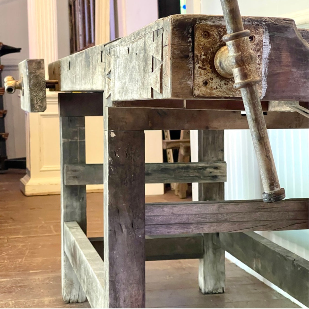 Rustic Antique Carpenter's Workbench with Two Vices