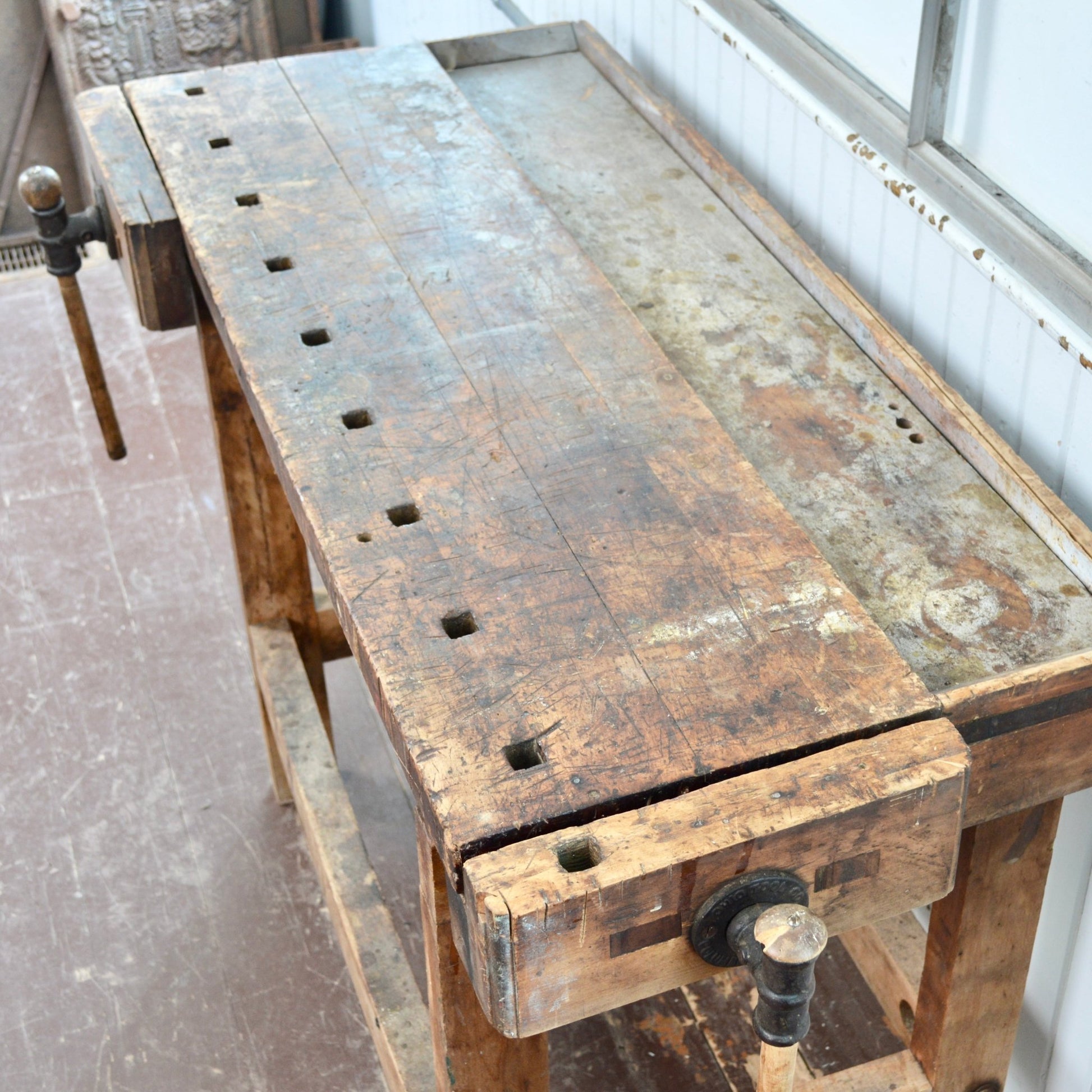 Antique Carpenter's Bench With Two Vices - Salvage-Garden