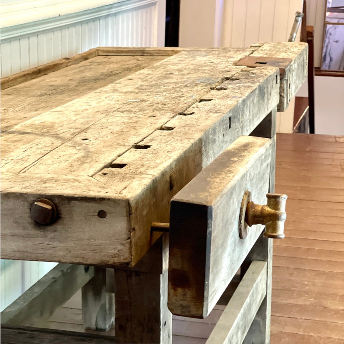 Rustic Antique Carpenter's Workbench with Two Vices