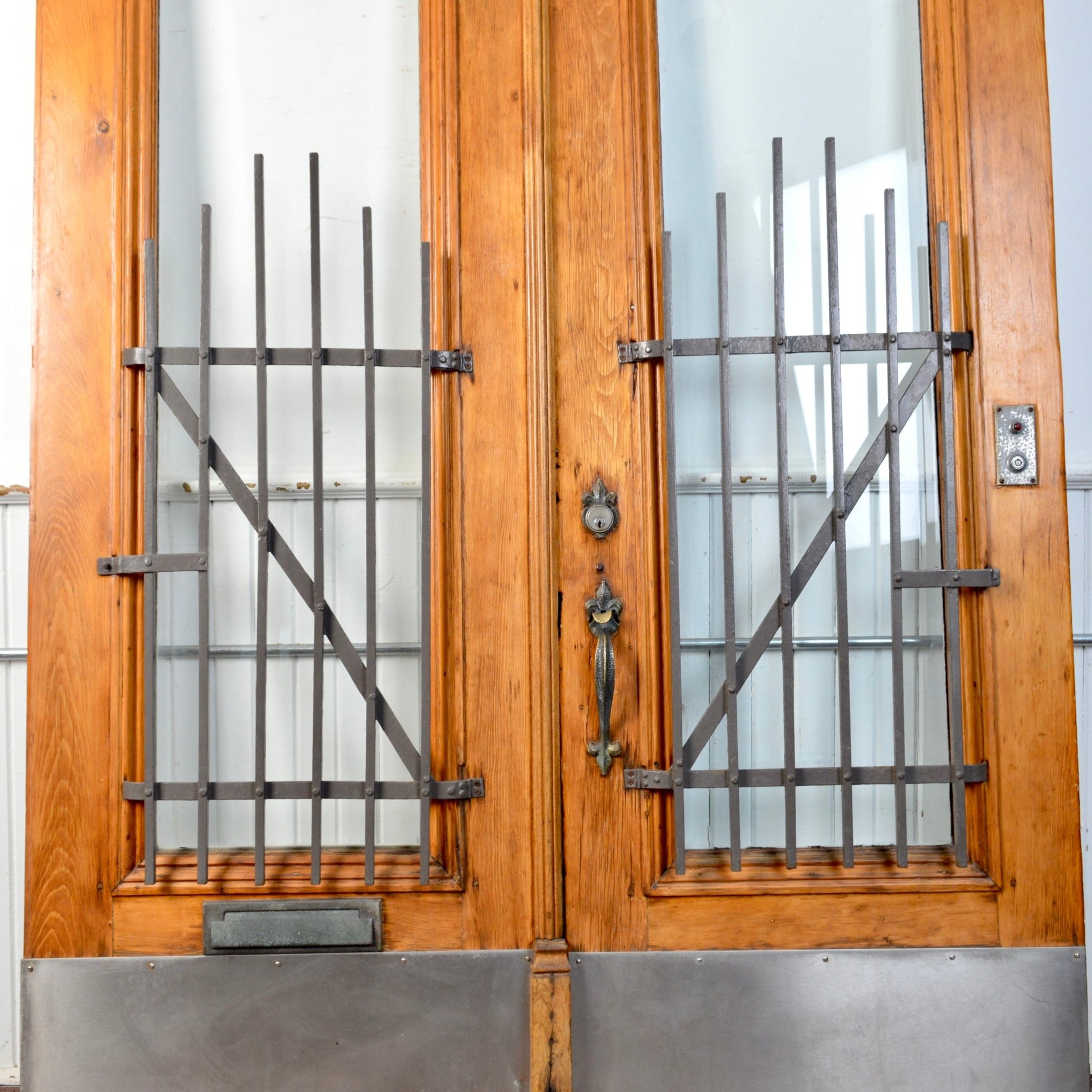 Antique Entrance Doors With Steel Security Bars - Salvage-Garden