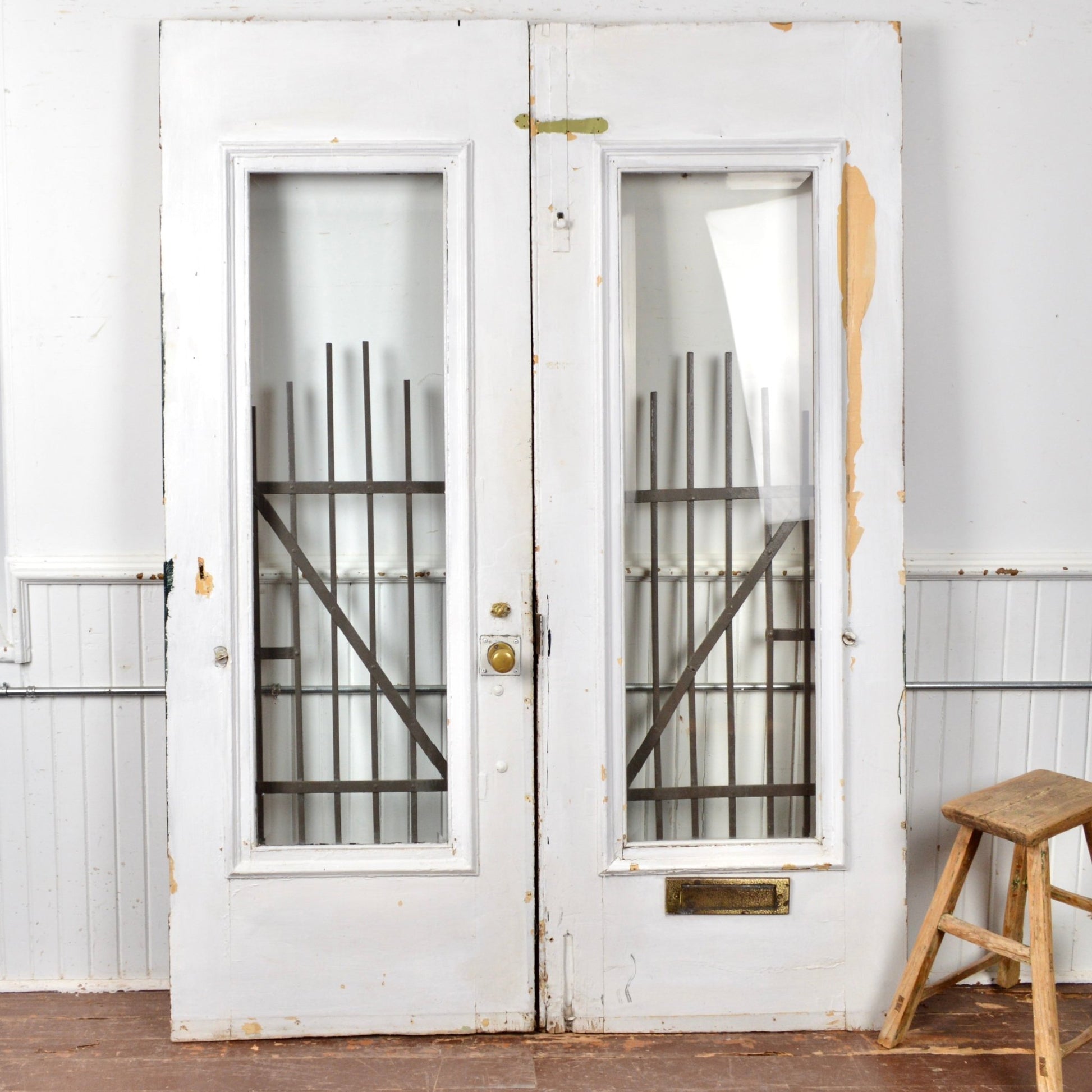 Antique Entrance Doors With Steel Security Bars - Salvage-Garden
