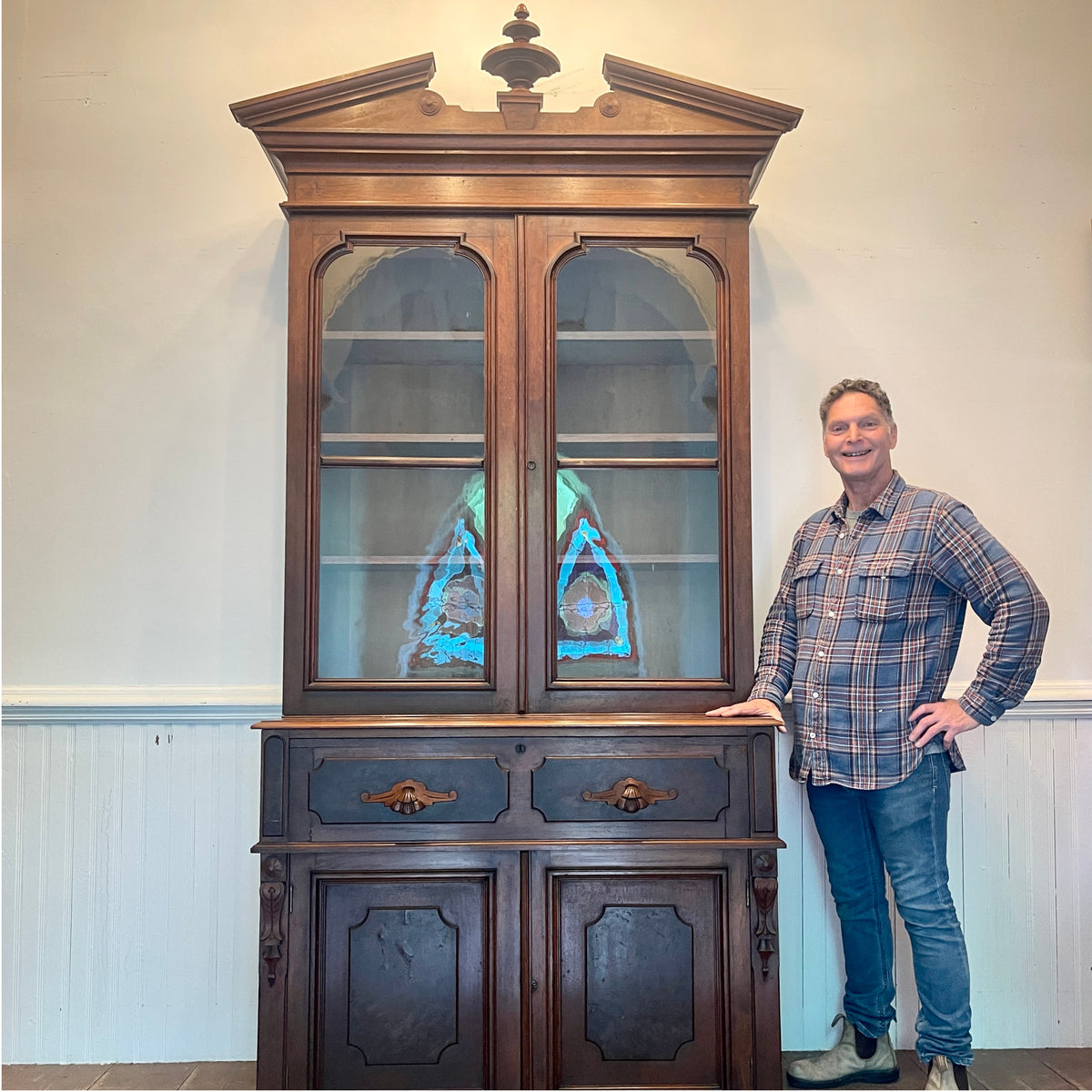 19th Century Victorian Secretary Bookcase with Architectural Pediment