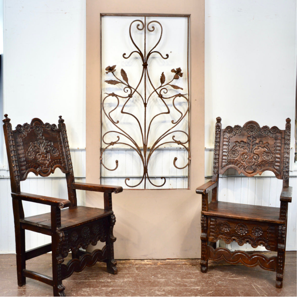 Antique Wrought Iron Floral Architectural Panel c. 1900