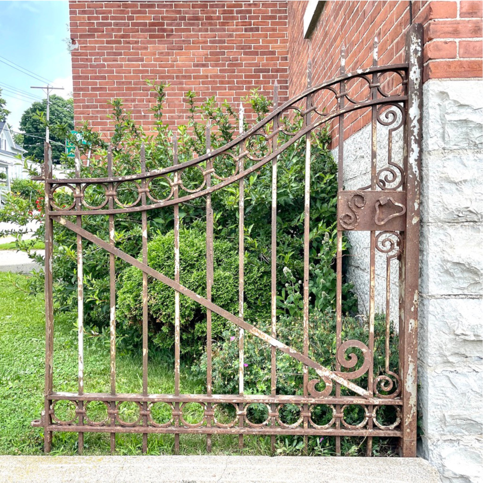 Antique Iron Gate With Wrought Iron Accents