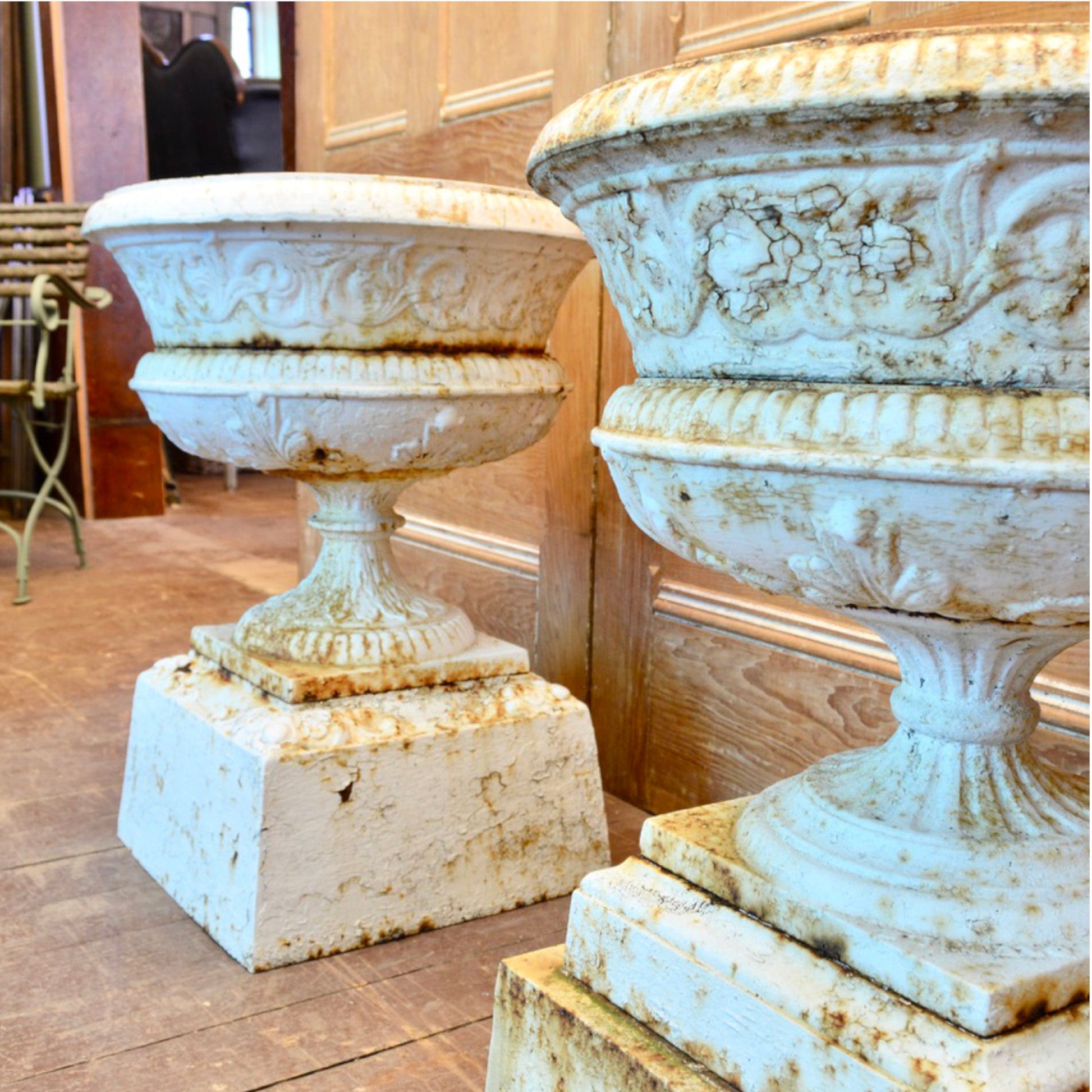 Large Cast Iron Tazza Urns - Salvage-Garden
