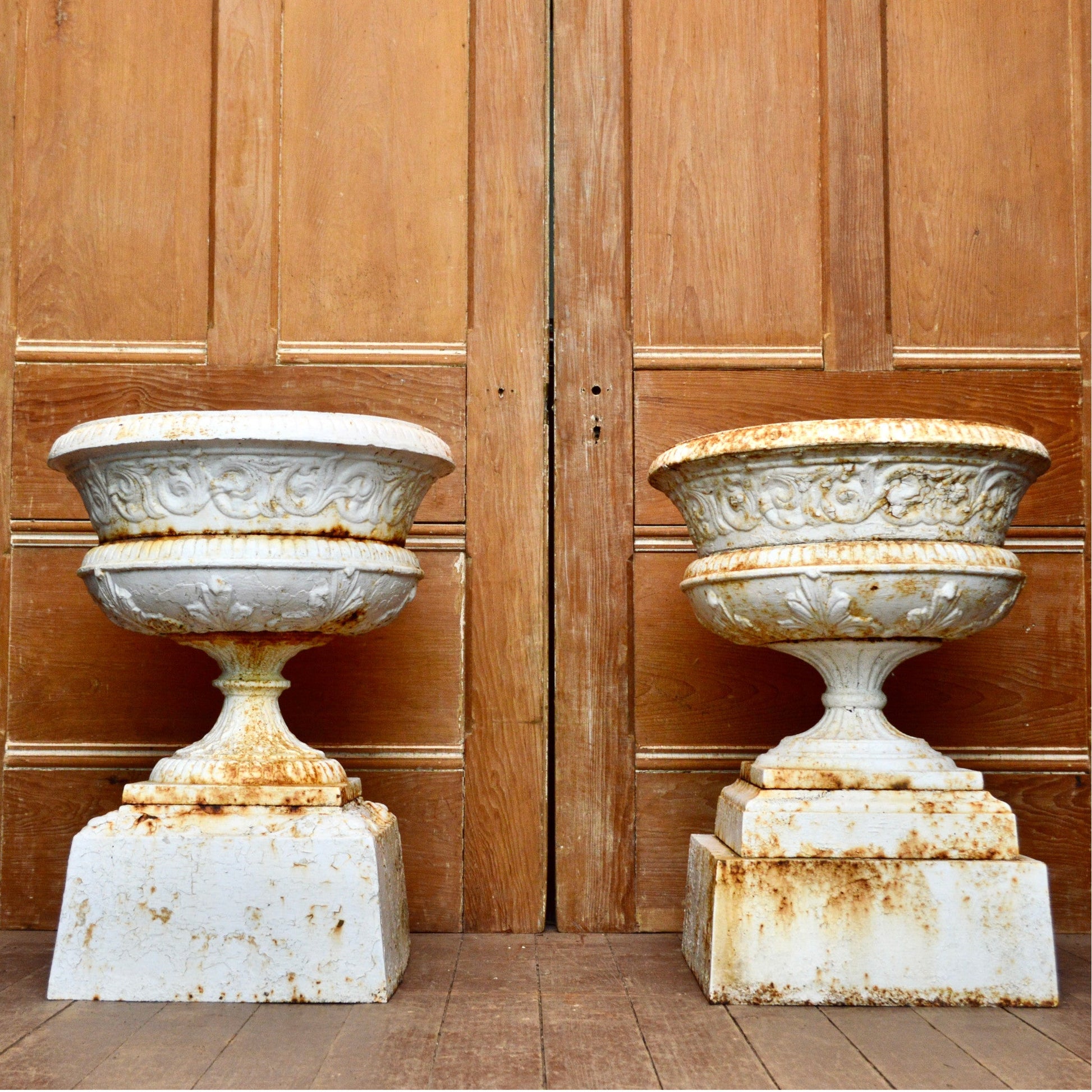 Large Cast Iron Tazza Urns - Salvage-Garden