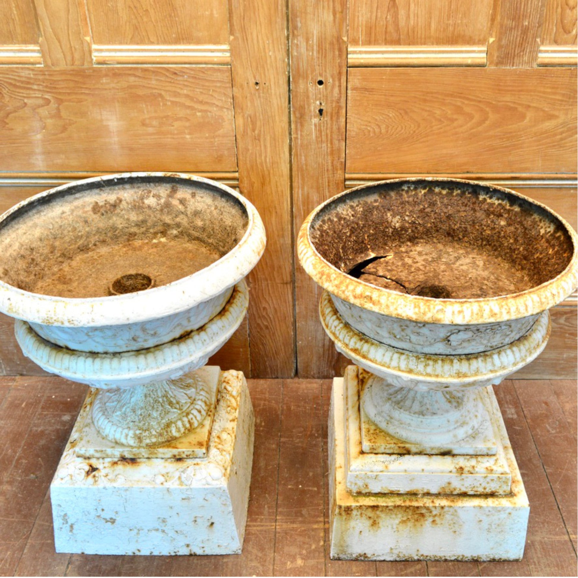 Large Cast Iron Tazza Urns - Salvage-Garden