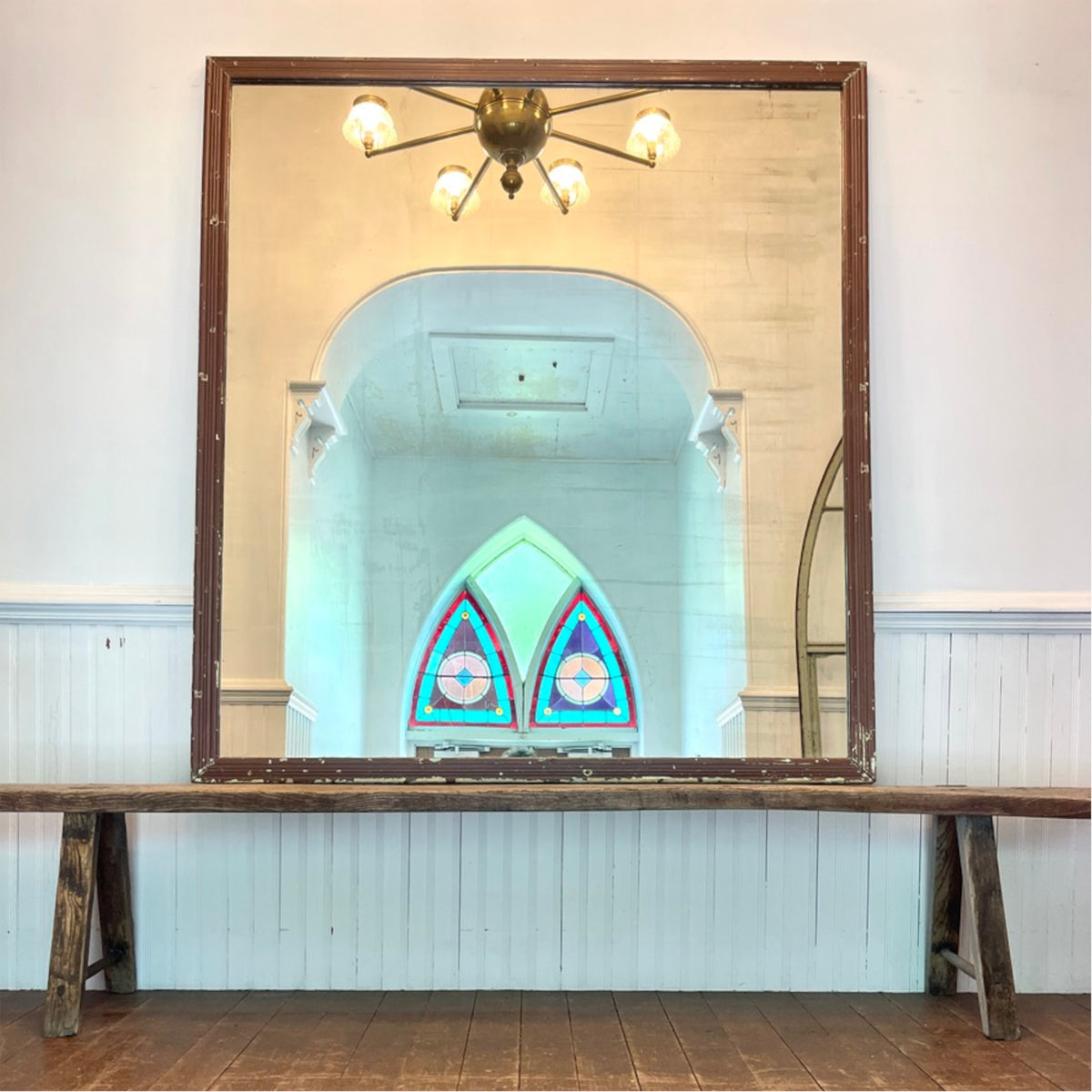 Monumental Antique Plate Glass Mirror with Aged Silvering
