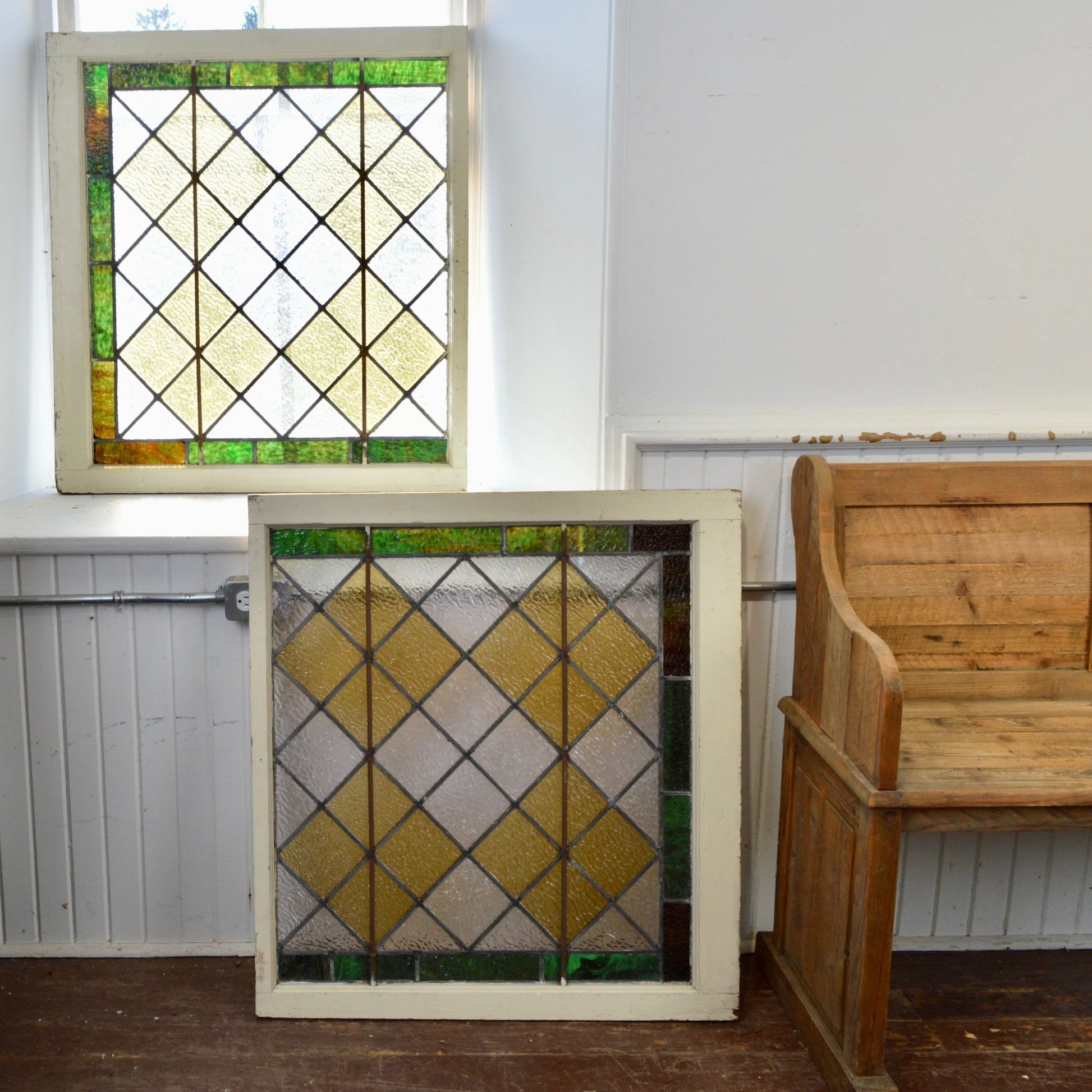 Pair Of Stained Glass Windows - Salvage-Garden