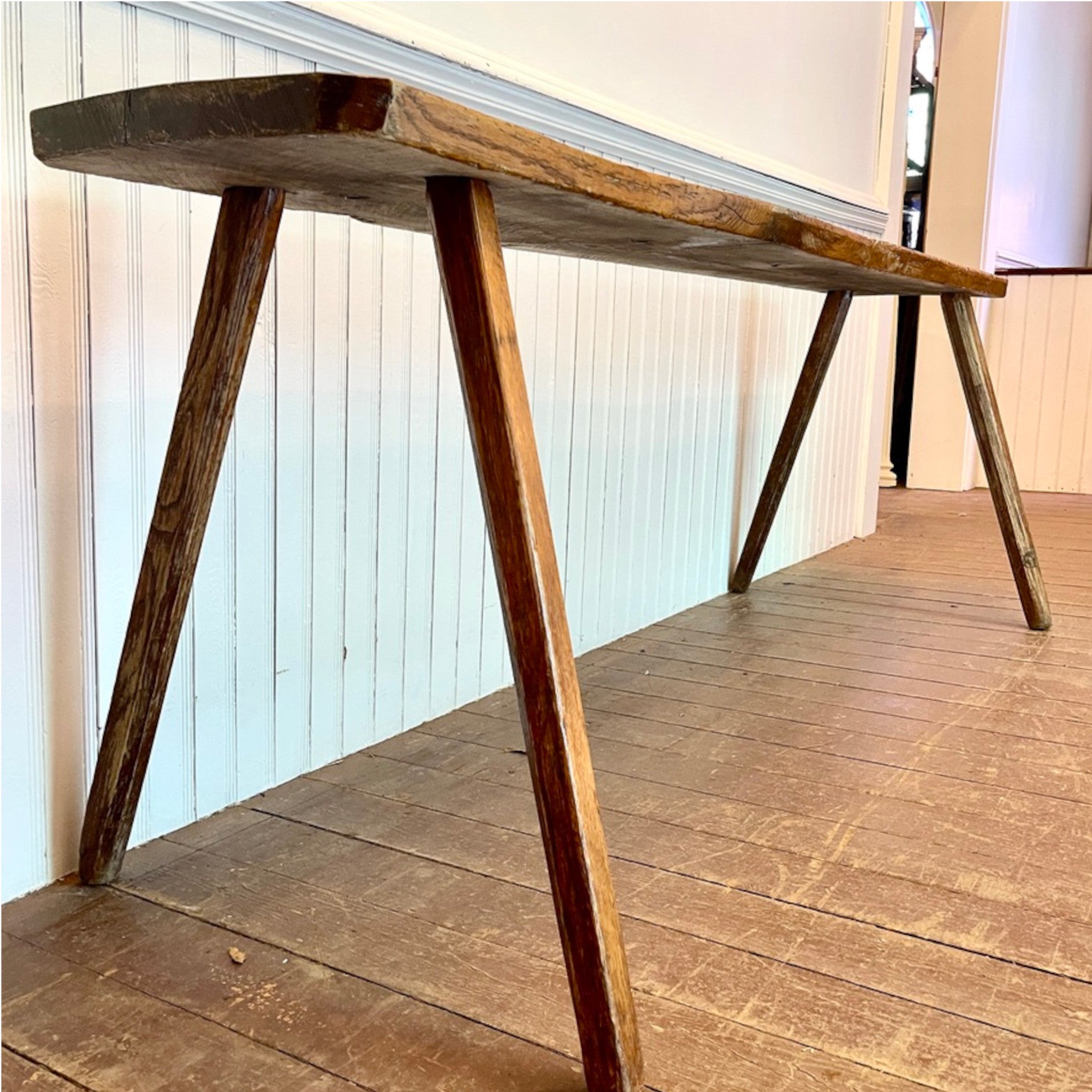 Long Rustic Antique Work Table with Splayed Legs